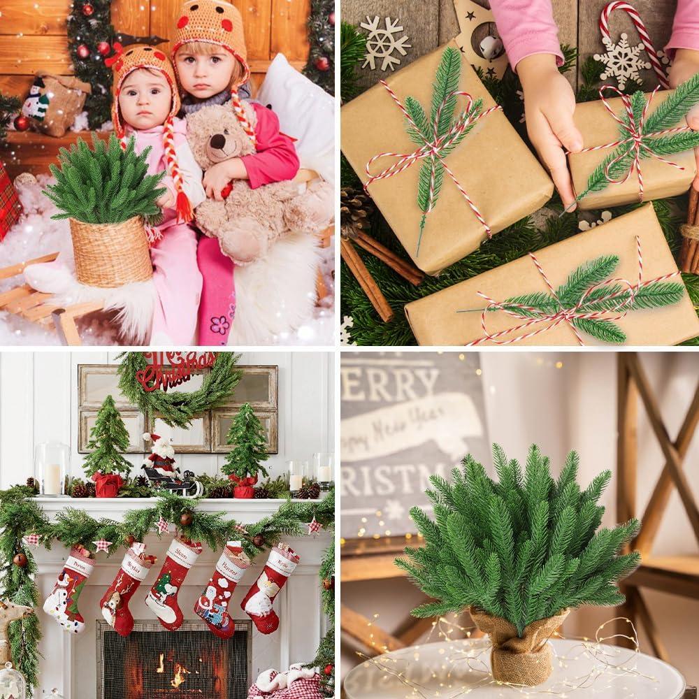 50 Pcs Artificial Pine Branches Christmas Pine Needles Green Plants Fake Greenery Pine Picks Christmas Decorations for DIY Garland Wreath Xmas Embellishing and Home Garden Decoration