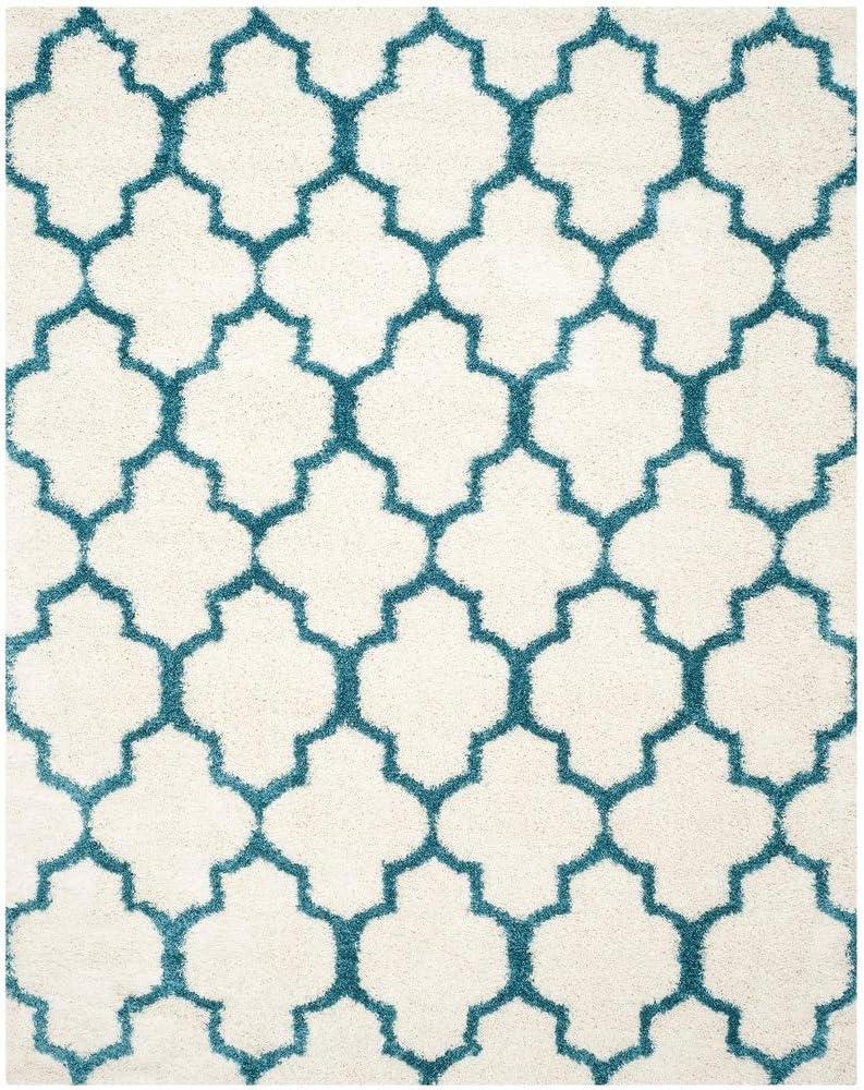 SAFAVIEH Yadira Geometric Quatrefoil Kids Shag Area Rug, Ivory/Blue, 8'6" x 12'