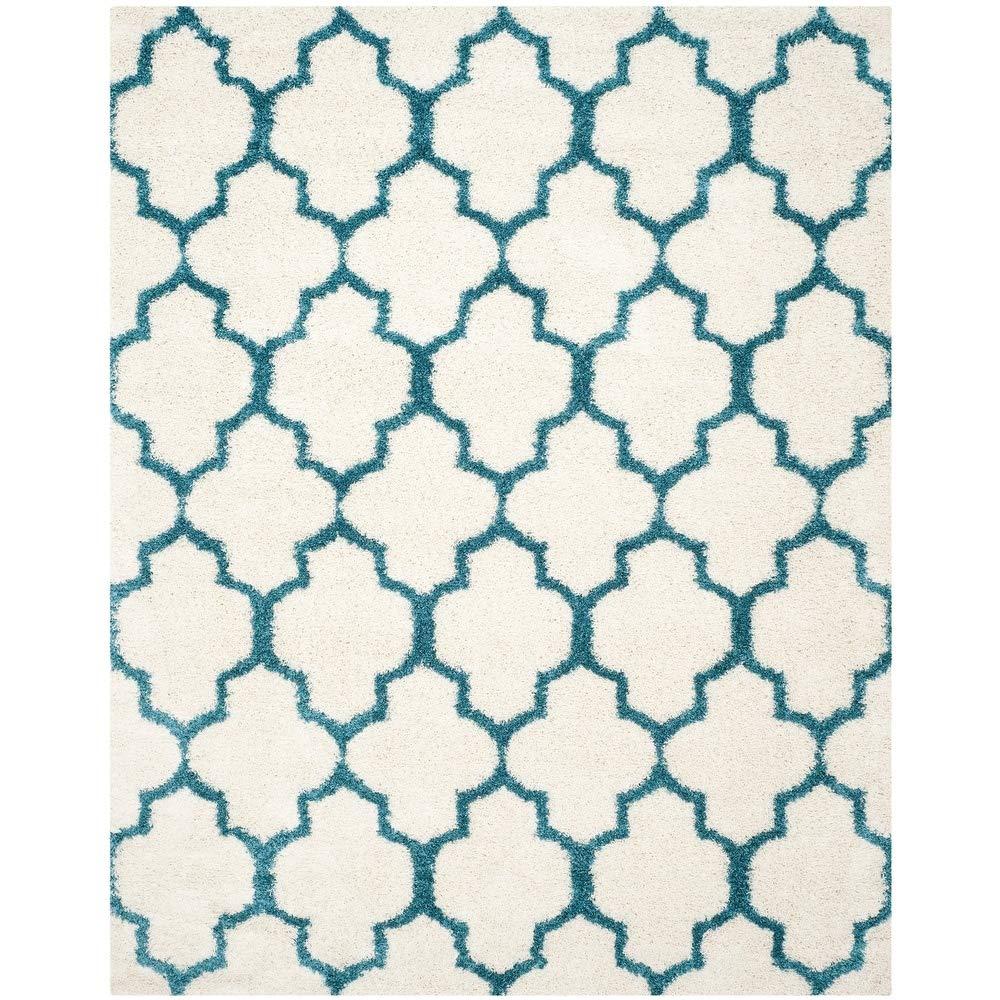 SAFAVIEH Yadira Geometric Quatrefoil Kids Shag Area Rug, Ivory/Blue, 8'6" x 12'