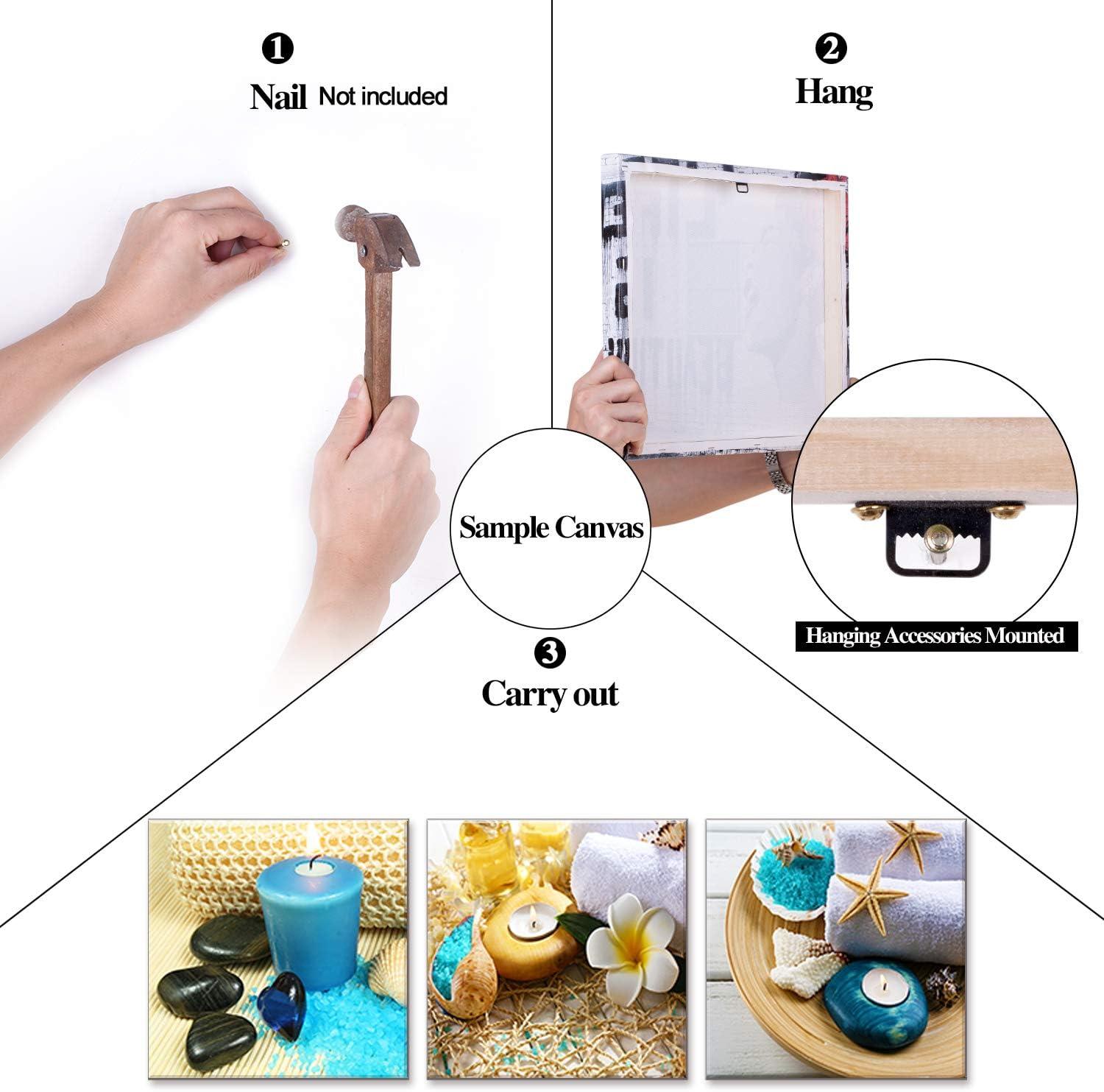 SPA Wall Art Decor for Bedroom, SZ Still Life Canvas Prints of Blue Sands, Candles & Stones, Massage Treatment Pictures (Waterproof Artwork, 1" Thick, Bracket Mounted Ready to Hang)