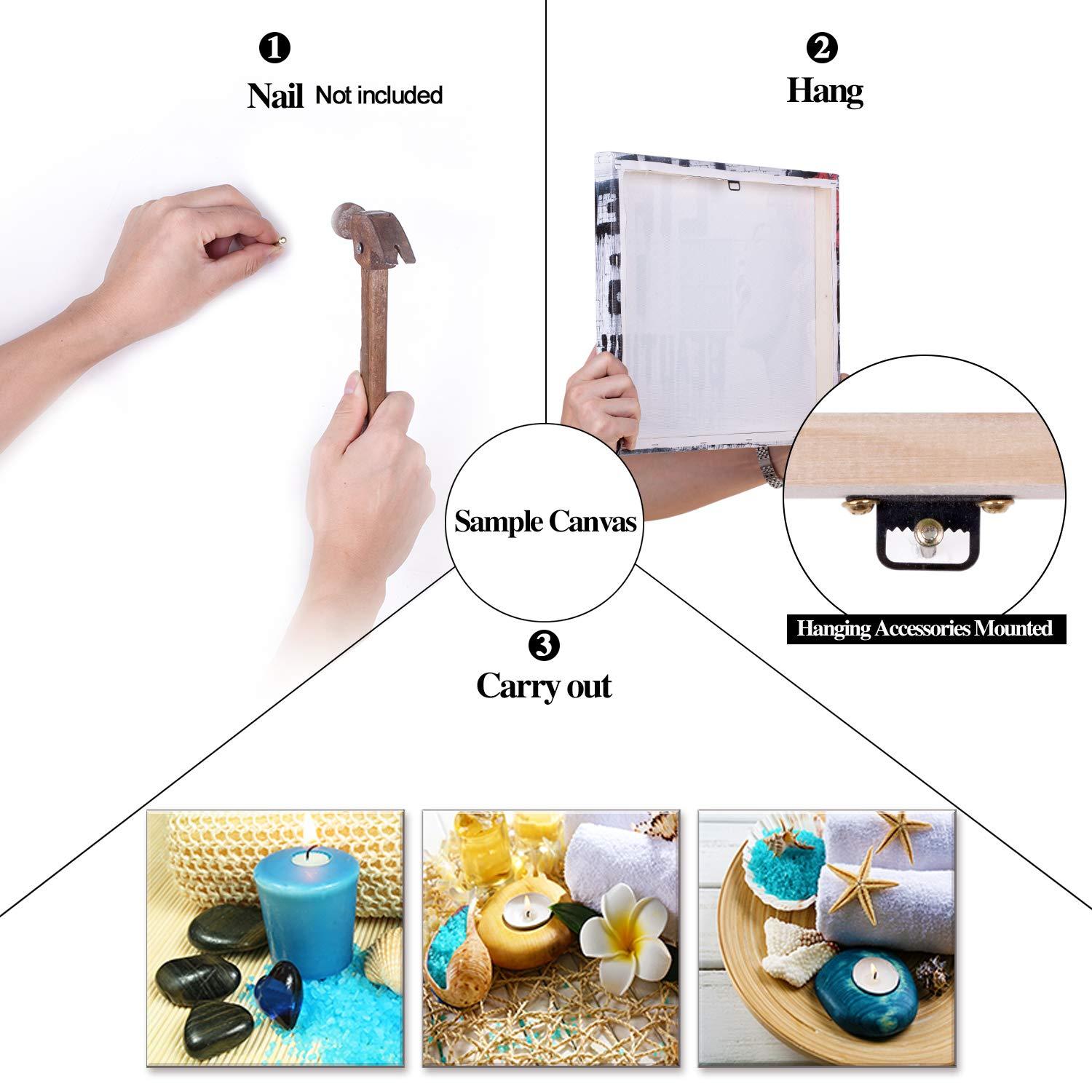 SPA Wall Art Decor for Bedroom, SZ Still Life Canvas Prints of Blue Sands, Candles & Stones, Massage Treatment Pictures (Waterproof Artwork, 1" Thick, Bracket Mounted Ready to Hang)