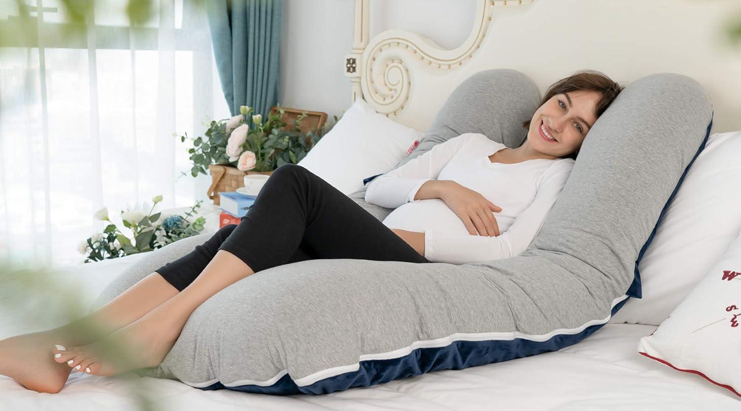 U-Shaped Full Body Pregnancy Pillow with Cooling Jersey and Velvet Cover