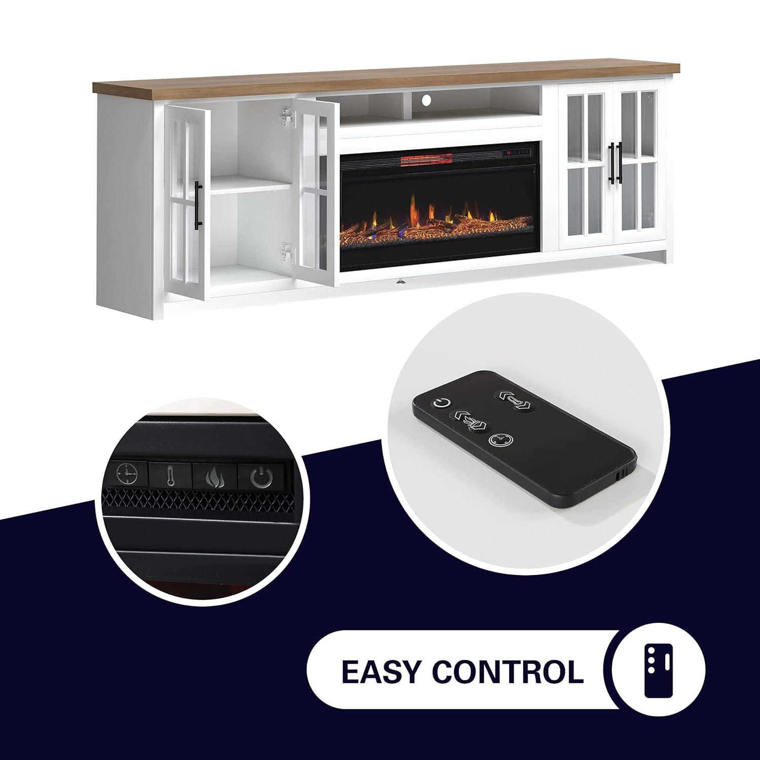 Hampton 97" White Wood Fireplace TV Stand with Cabinets
