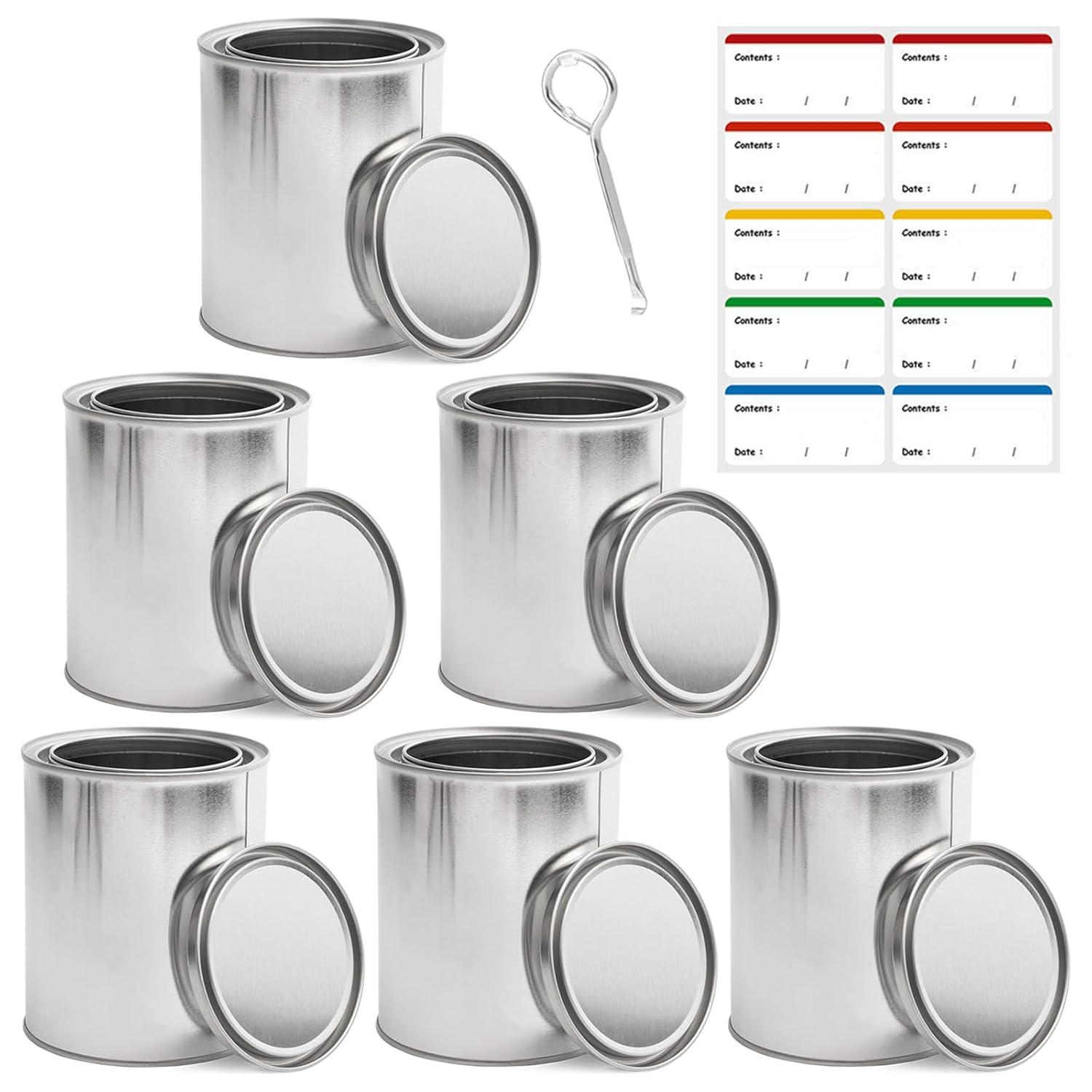 Cornucopia Brands Metal Paint Cans Quarter Pint Size w/ Lids, 6pk, Empty Unlined Mini Paint Pails