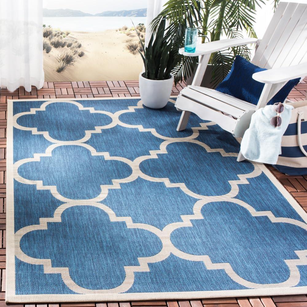 Navy and Beige Quatrefoil Outdoor Area Rug, 5'3" x 7'7"