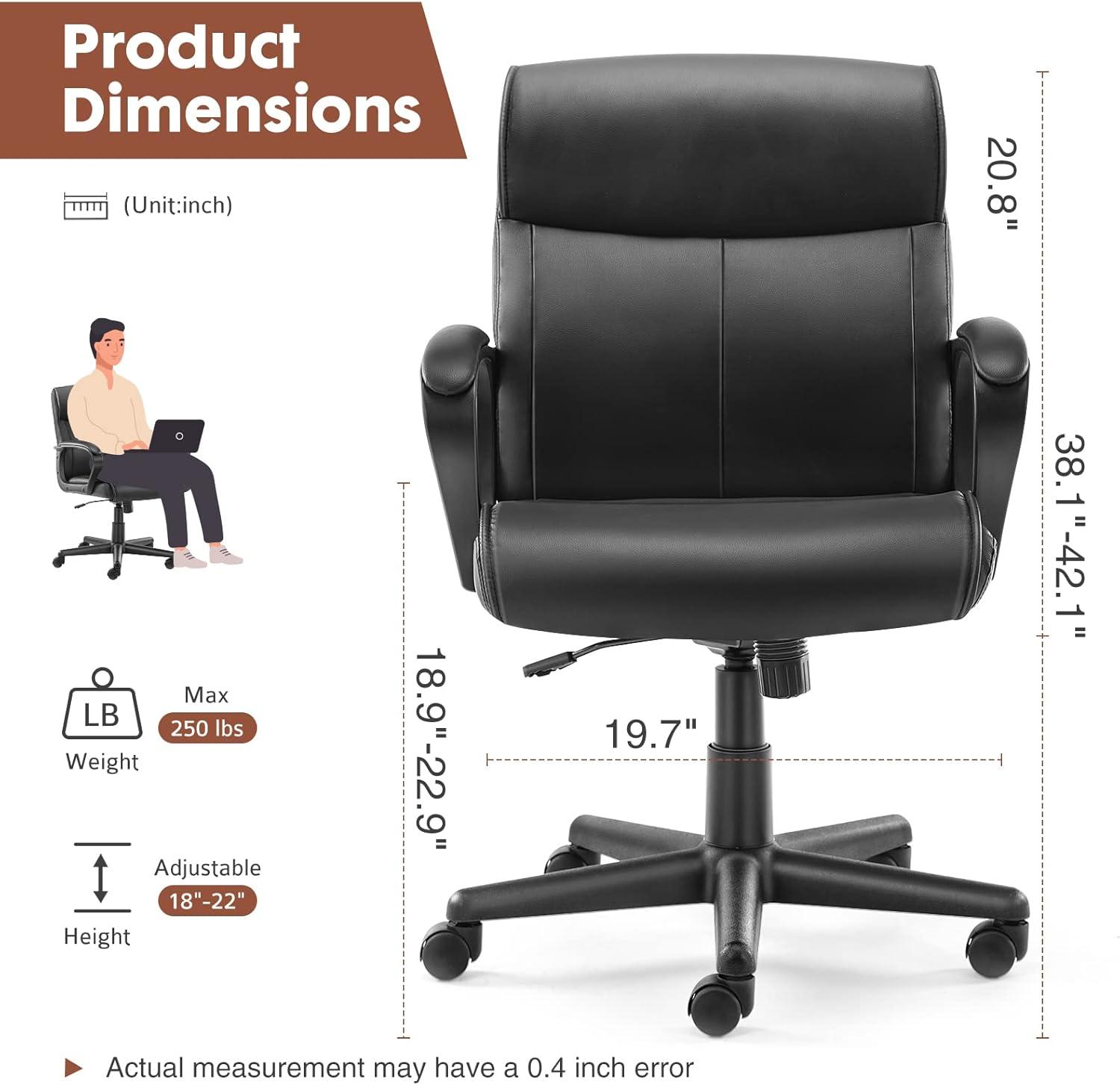 Black Leather Adjustable Height Swivel Office Chair