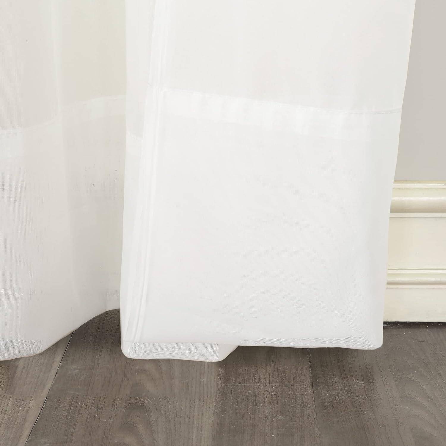 59"x95" No. 918 Sheer Emily Voile Tab Top Curtain Panel White: Sheer Curtain Panels, Machine Washable, Indoor Use