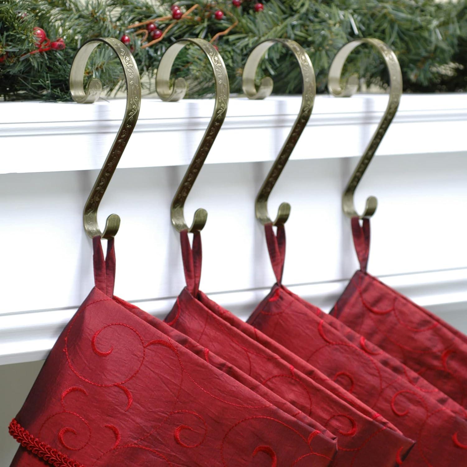 Haute Decor Stocking Scrolls Embossed Holly Stocking Holder (Set of 4)