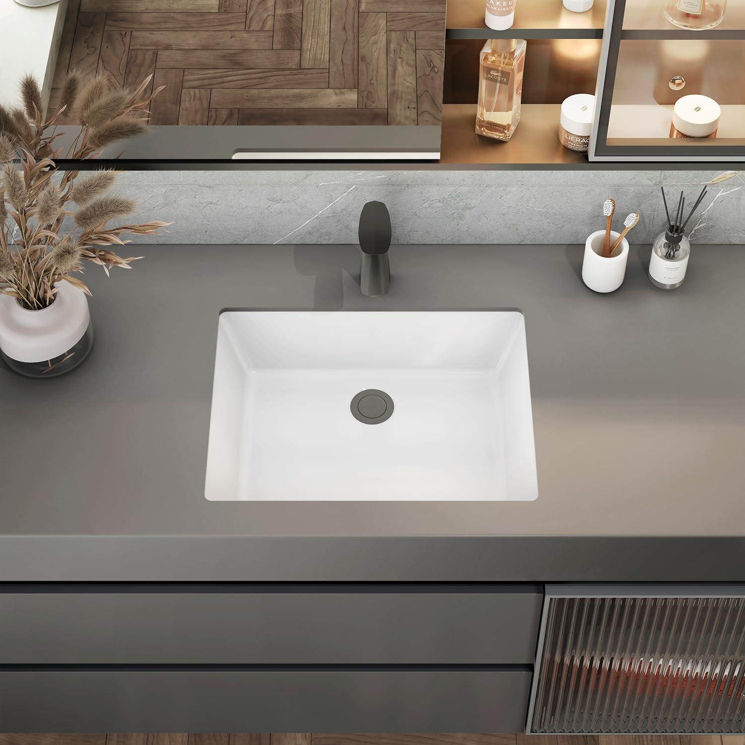 Sinber 19.9'' Ceramic Rectangular Bathroom Sink with Overflow