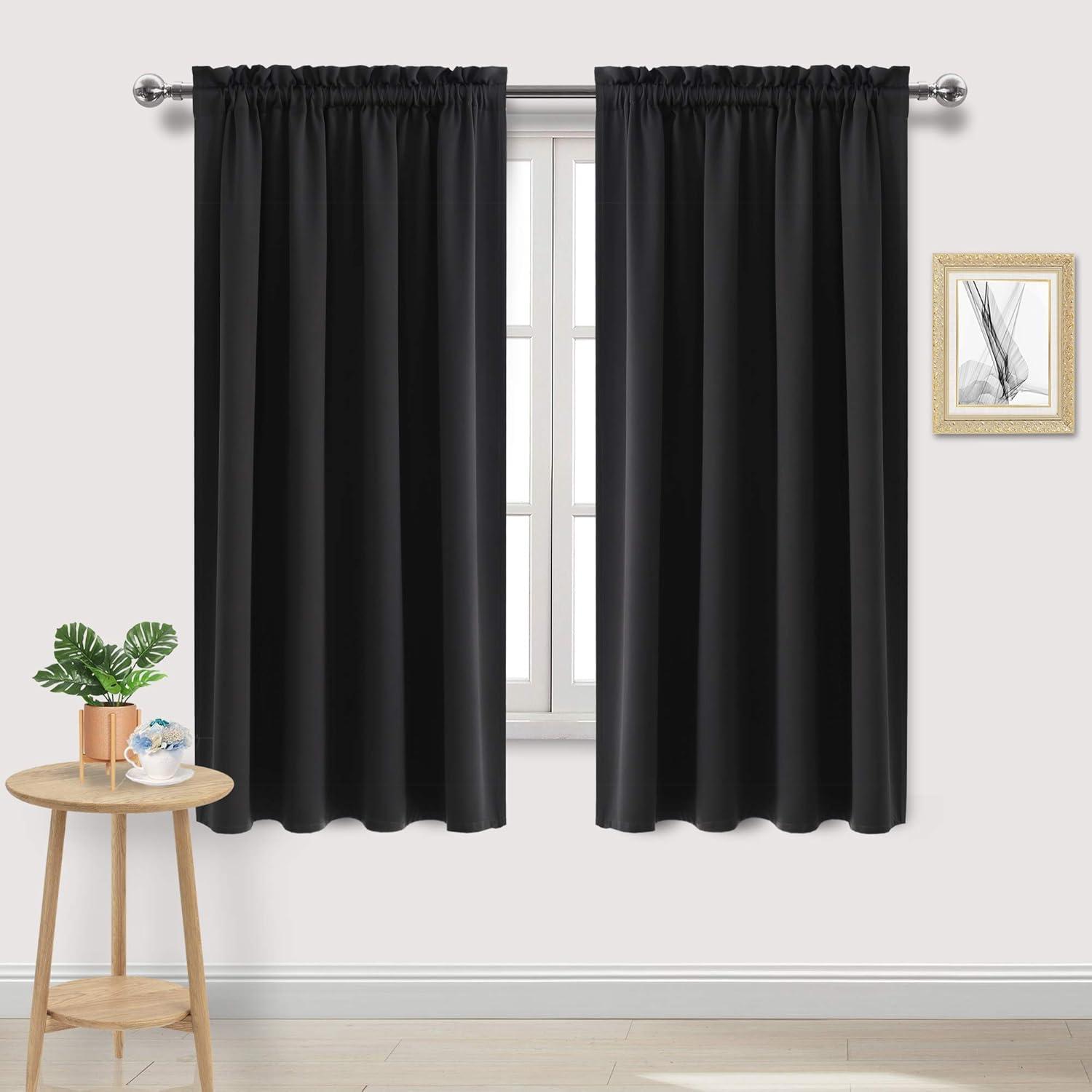 Coodeto Short Blackout Curtains Black, Set of 2, W52 x L63 - Blackout Curtains for Kitchen and Kids Bedroom