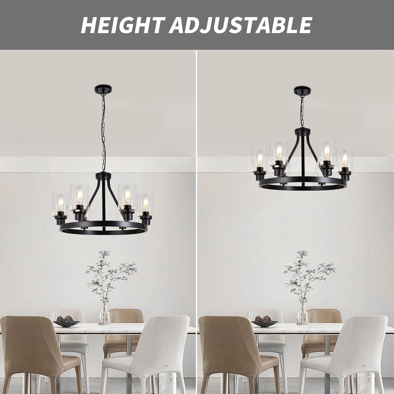 Black 6-Light Farmhouse Round Glass Shade Chandelier