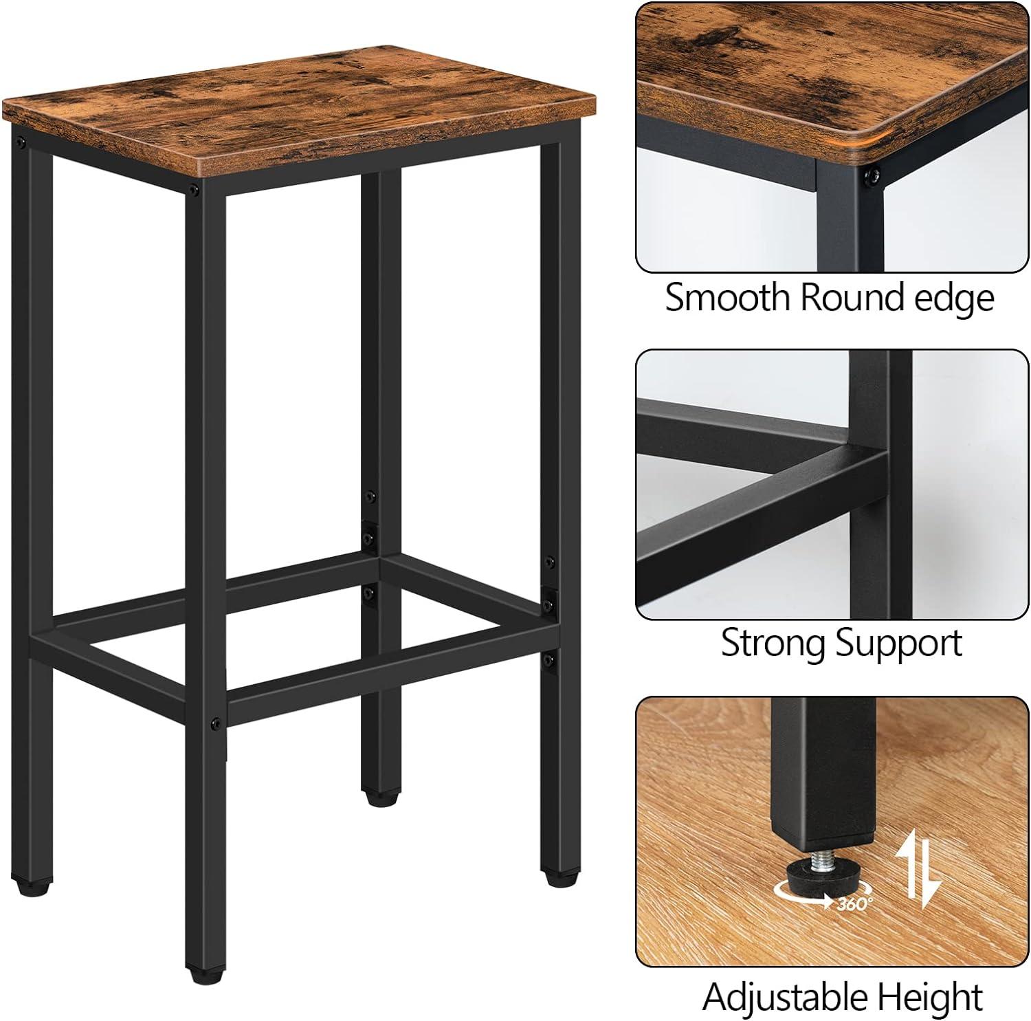 VASAGLE Bar Stools, Set of 2 Bar Chairs, Kitchen Breakfast Bar Stools with Footrest, Industrial in Living Room, Party Room, Rustic Brown and Black