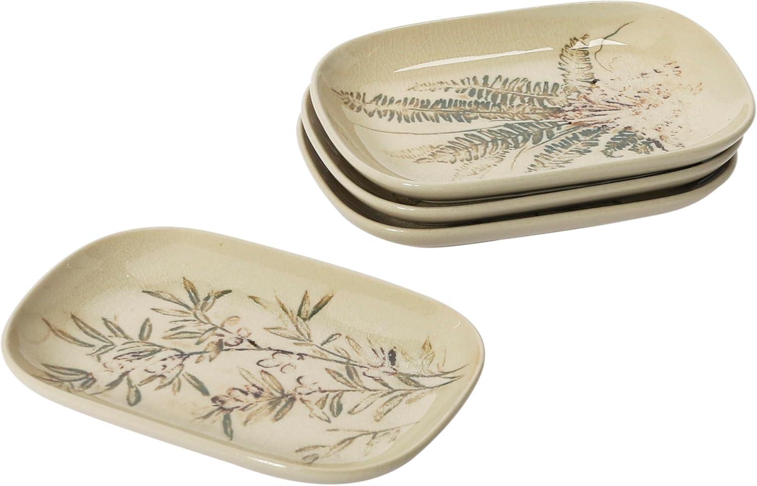 Creative Co-Op Debossed Stoneware Dish, Cream and Green Reactive Glaze, Set of 4 Styles