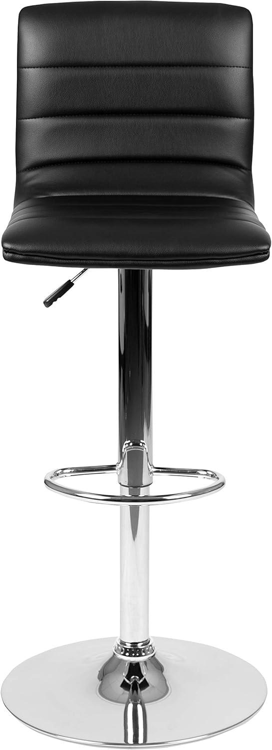 Black Vinyl Adjustable Height Swivel Barstool with Chrome Base