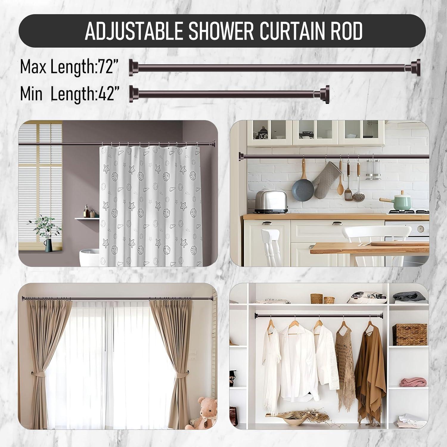 JDLiving Maxda Premium 43"- 72" Adjustable Rustproof Straight Tension Shower Curtain Rod- No Drill