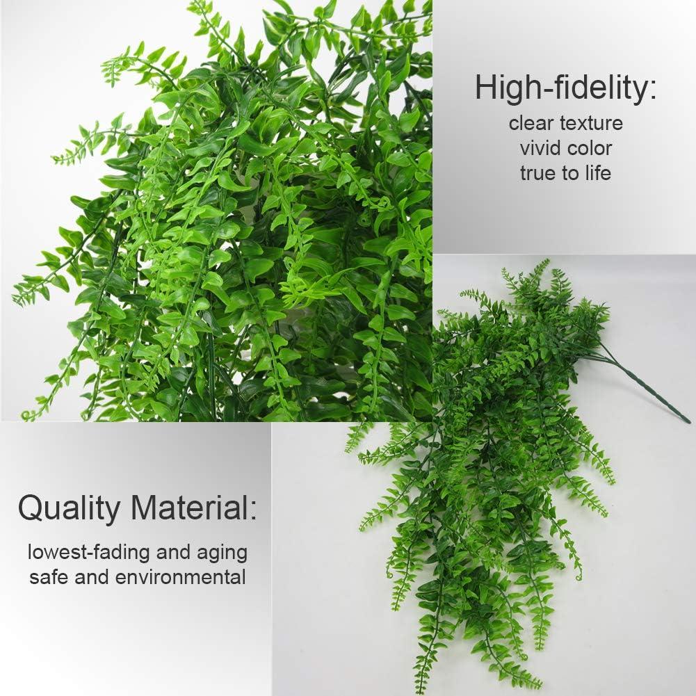 UV Resistant Green Plastic Hanging Ferns for Indoor and Outdoor Decor, 2 Pcs