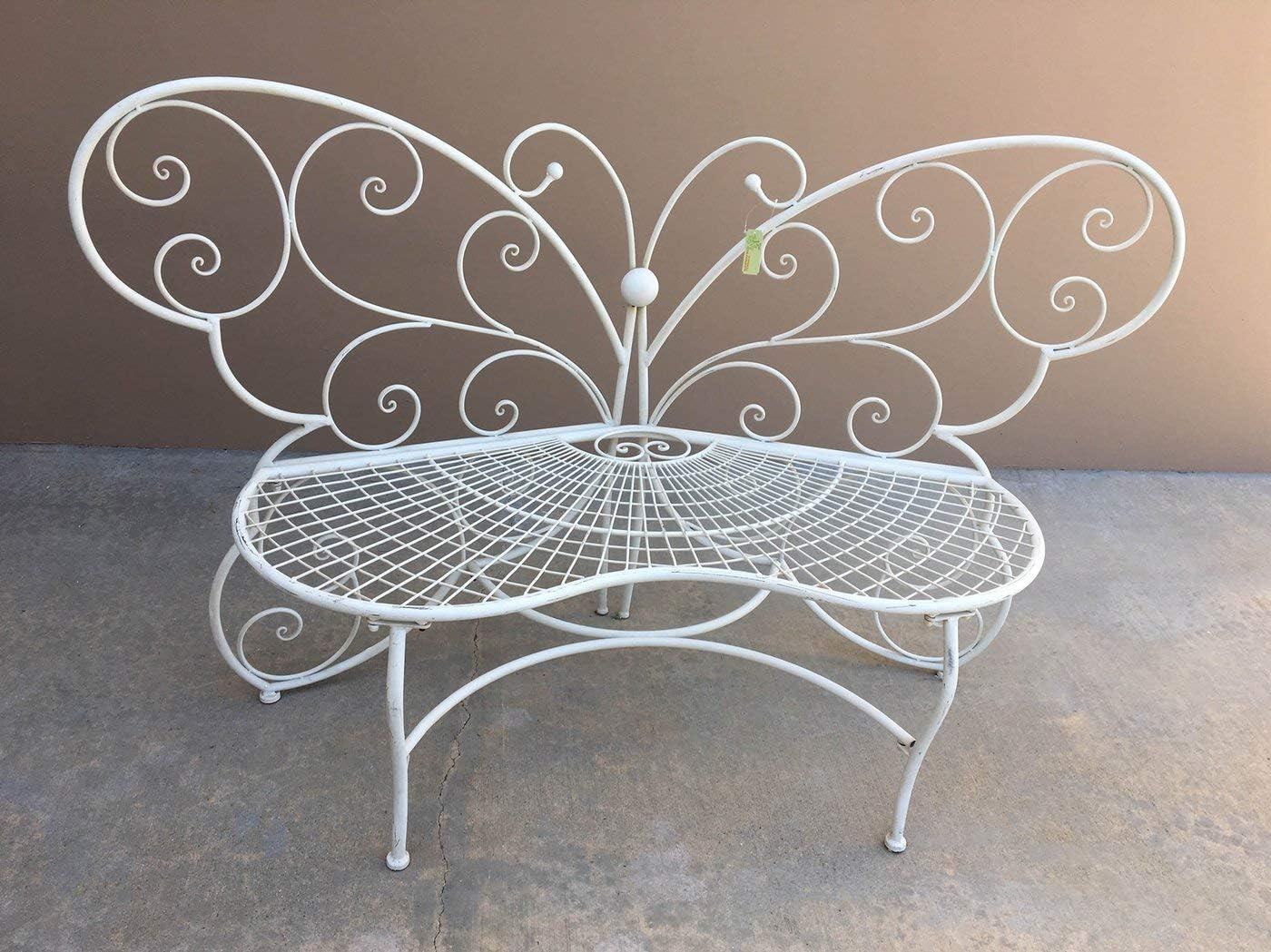 Accent Plus Home Decorative White Butterfly Garden Bench