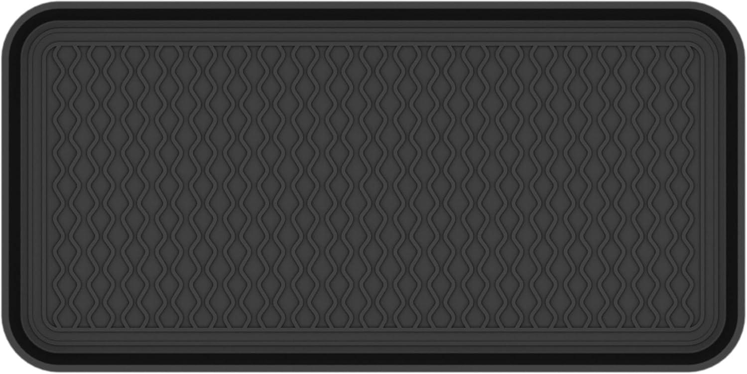 Ottomanson Easy Clean, Waterproof Indoor/Outdoor Rubber Boot Tray, 15" x 30", Black