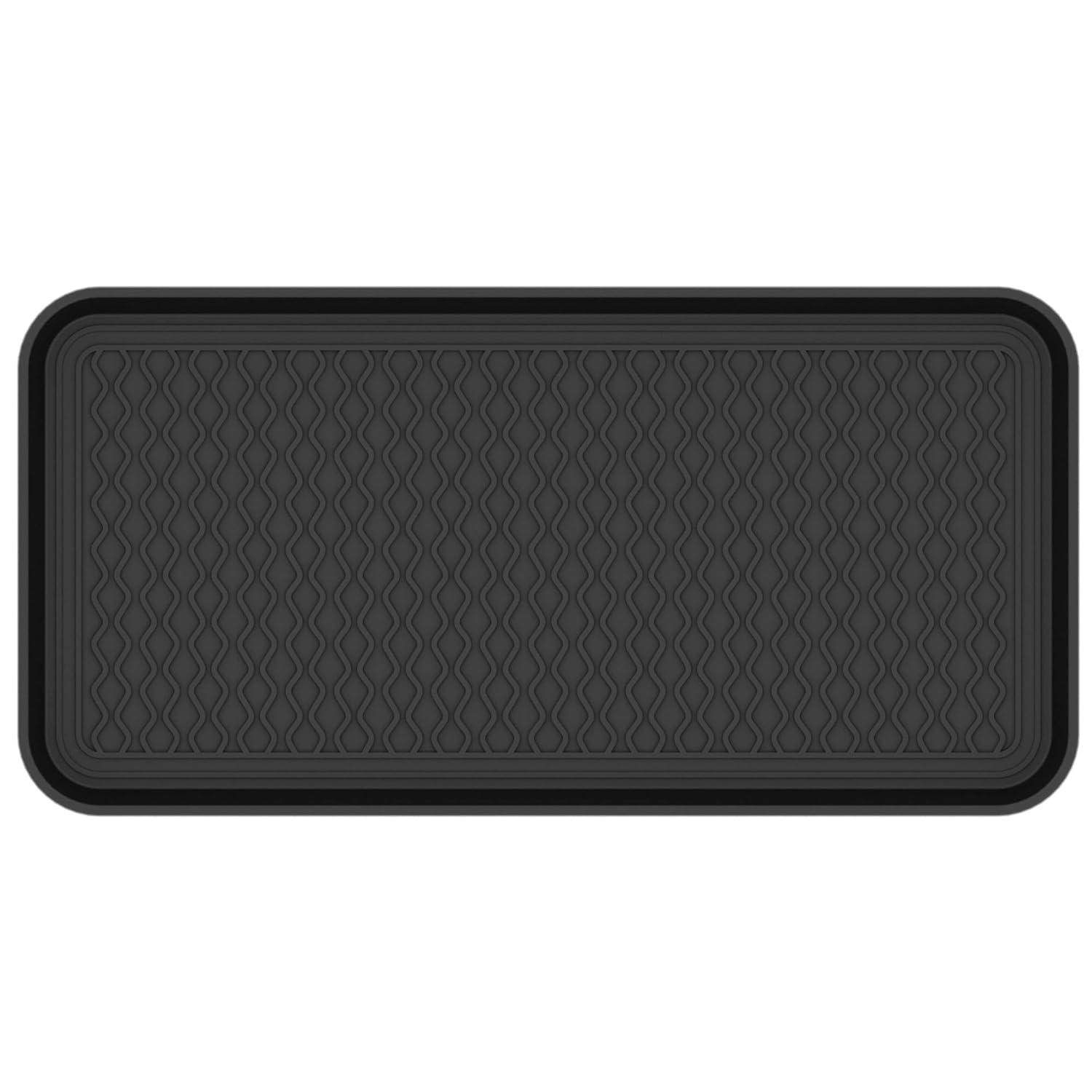 Ottomanson Easy Clean, Waterproof Indoor/Outdoor Rubber Boot Tray, 15" x 30", Black