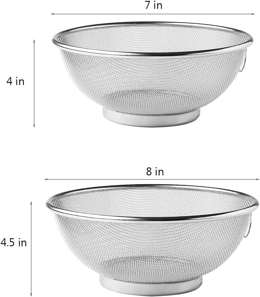 2 Pack Stainless Steel Mesh Colander Kitchen Fine Mesh Strainer Bowl Straining Screen Basket Drainer Rice Washing Bowl Colander Sieve Sifters for Rice, Pasta, Noodles, Vegetables, Fruits