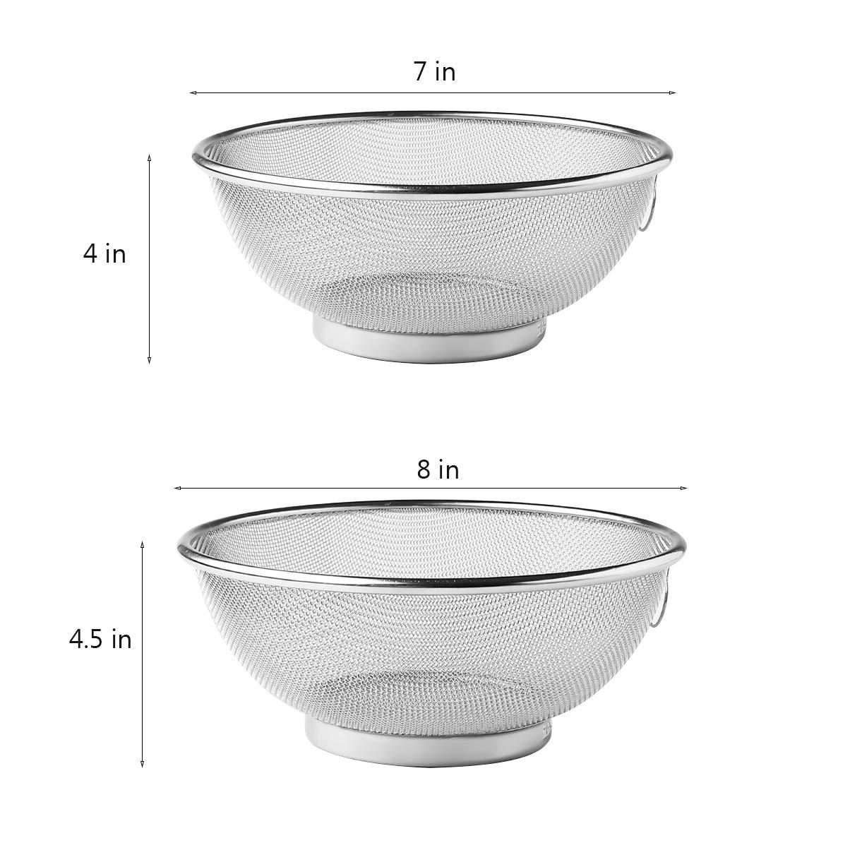 2 Pack Stainless Steel Mesh Colander Kitchen Fine Mesh Strainer Bowl Straining Screen Basket Drainer Rice Washing Bowl Colander Sieve Sifters for Rice, Pasta, Noodles, Vegetables, Fruits