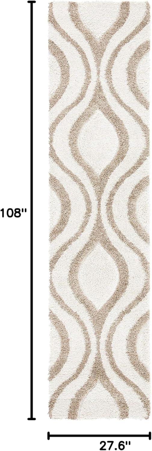 Florida Shag SG461 Power Loomed Indoor Runner Rug - Ivory/Beige - 2'3"x9' - Safavieh