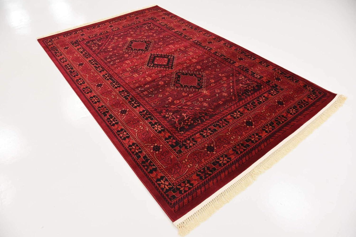 Rugs.com Bokhara Collection Rug – 5' x 8' Red Low Rug Perfect For Bedrooms, Dining Rooms, Living Rooms