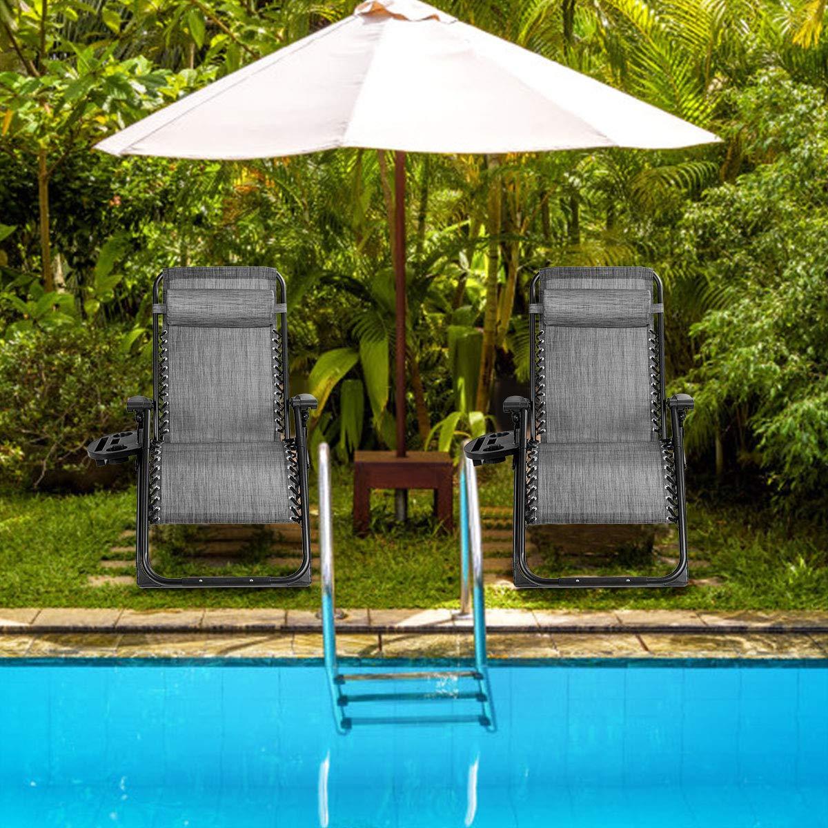 Arlmont & Co. Zero Gravity Chair Set of 2, Outdoor Folding Lounge W/Detachable Headrest & Holder Tray, Adjustable Textilene Lawn Reclining, No Assembly Required, for Patio, Backyard, Garden, Poolside,
