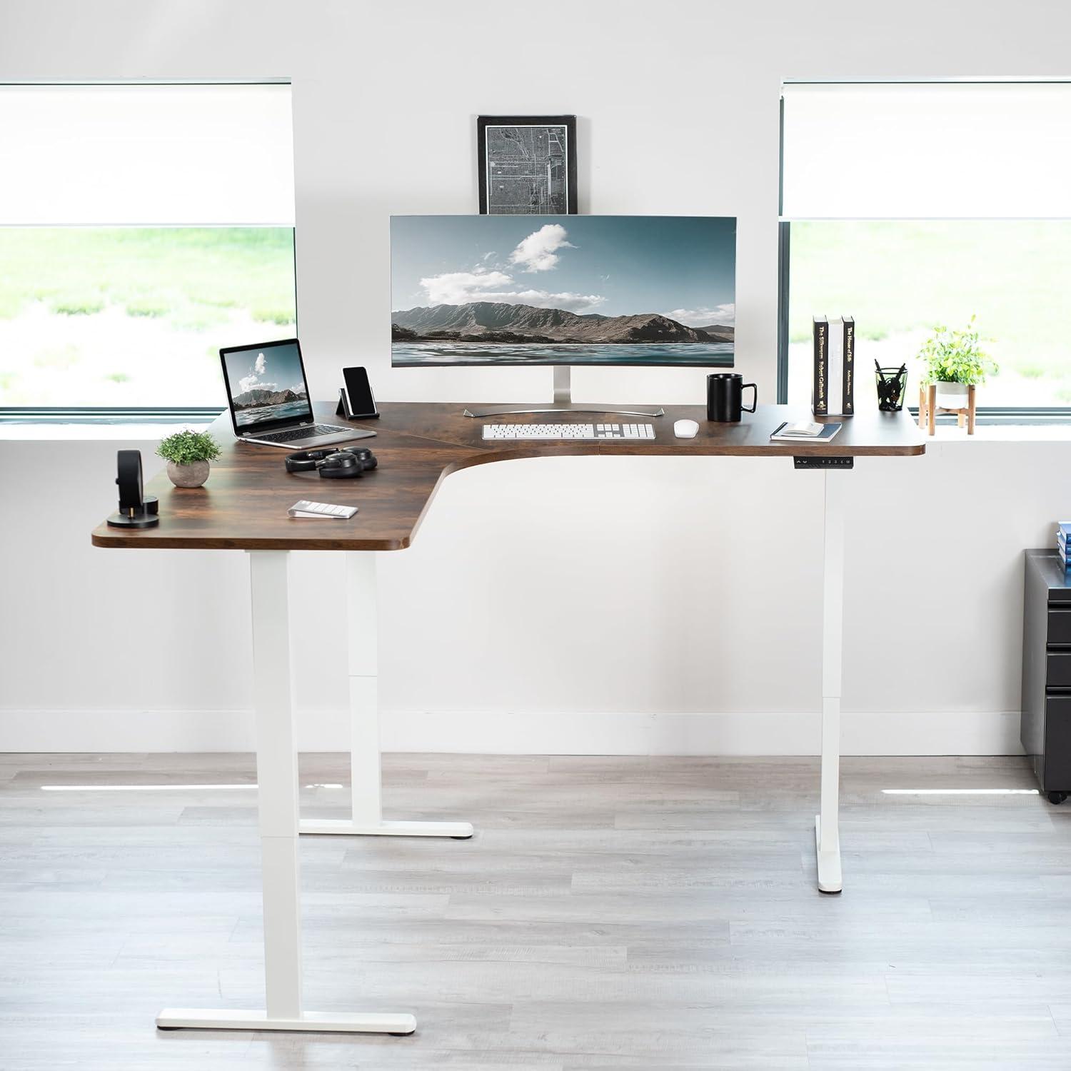 White Electric Multi-Motor Height Adjustable Corner Desk Frame