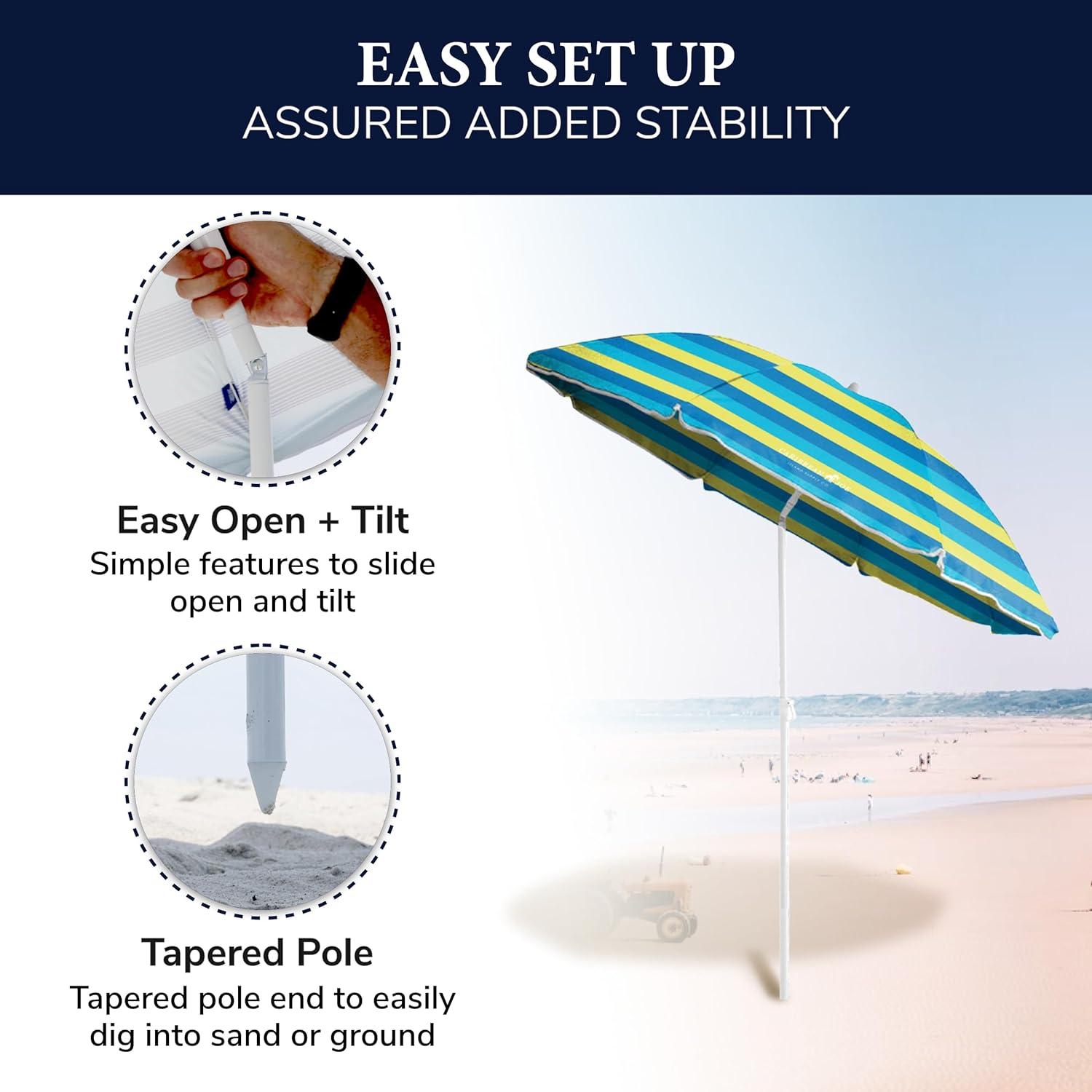 Caribbean Joe 6ft Beach Umbrella with UV Protection and Matching Case