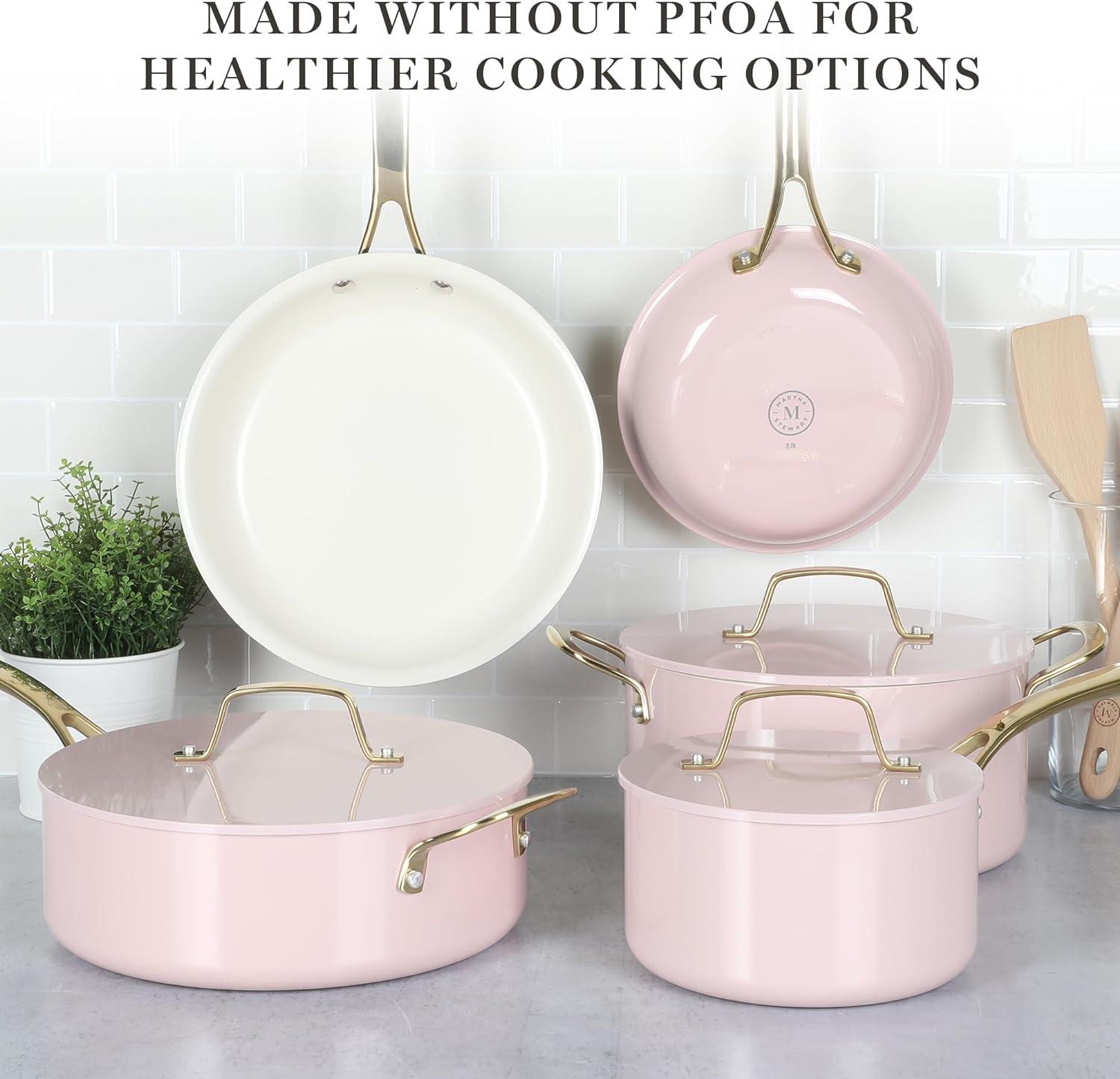 Pink and Gold Nonstick Enamel Aluminum Cookware Set, 10-Piece