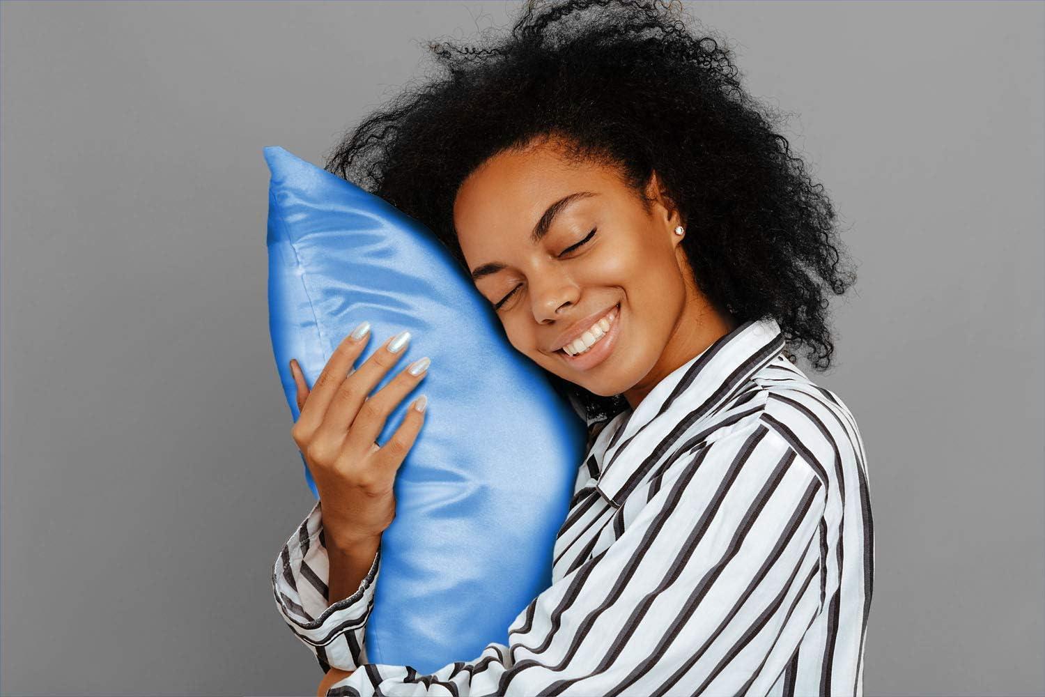 Blissford Luxury Jewel Blue Satin Pillowcase with Zipper Closure, Standard 2-Pack