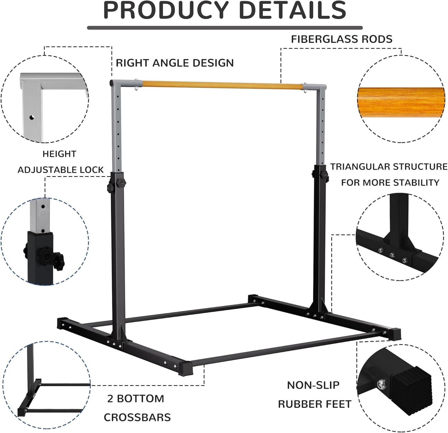 Signature Fitness Adjustable Folding Steel Gymnastics Bar, Ages 3 & Up