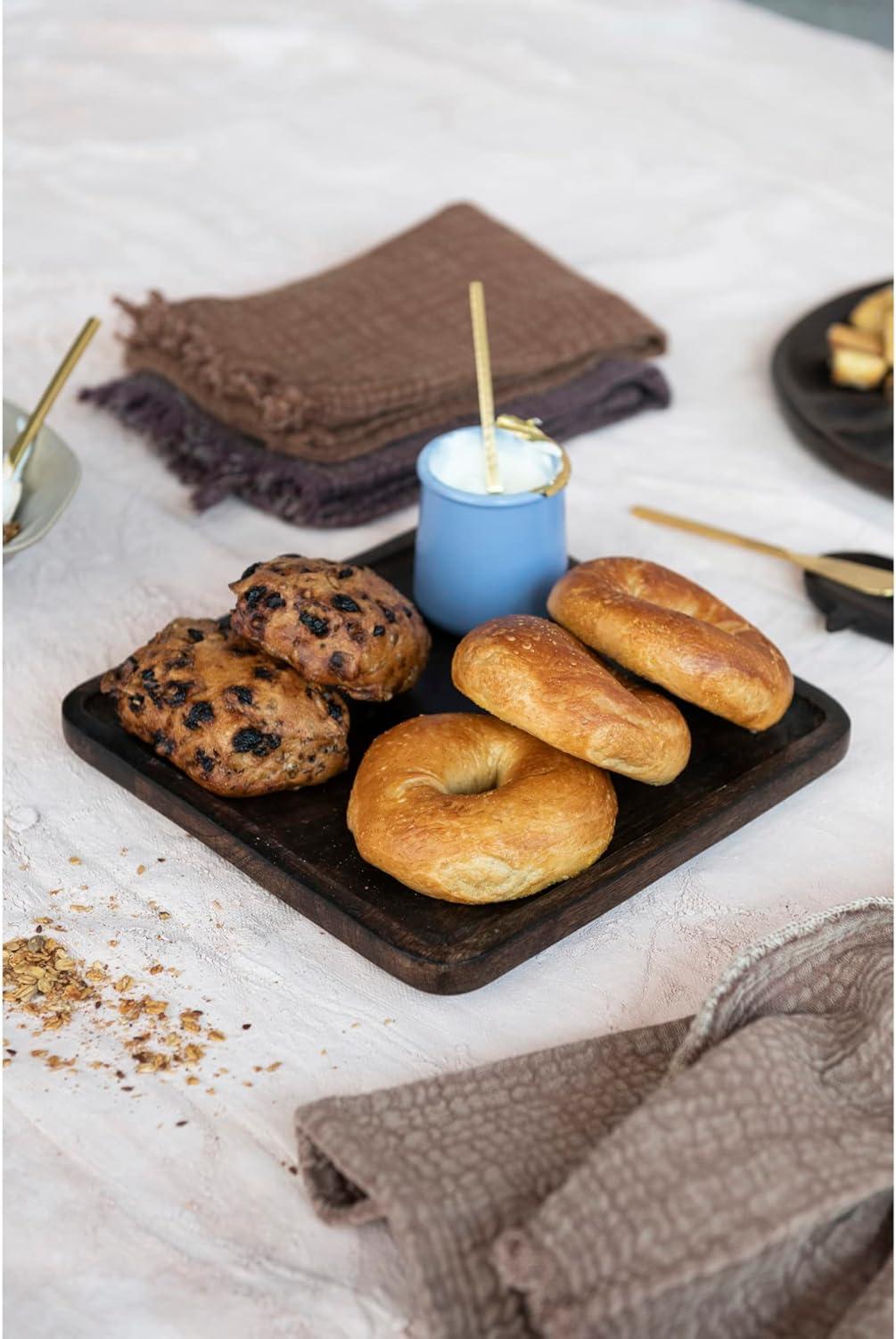 Bloomingville Square Linen Napkins with Fringe, Set of 4, Putty Orange and Aubergine