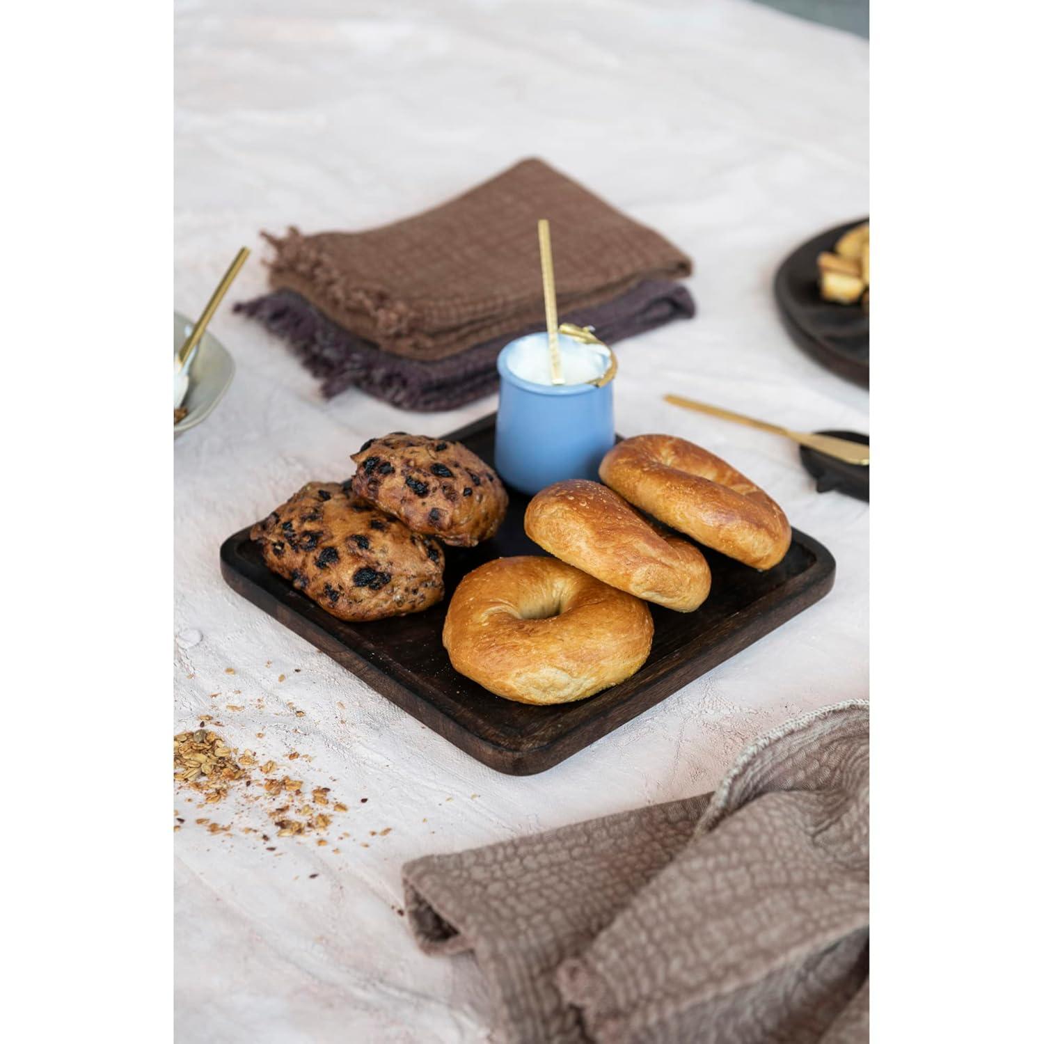 Bloomingville Square Linen Napkins with Fringe, Set of 4, Putty Orange and Aubergine