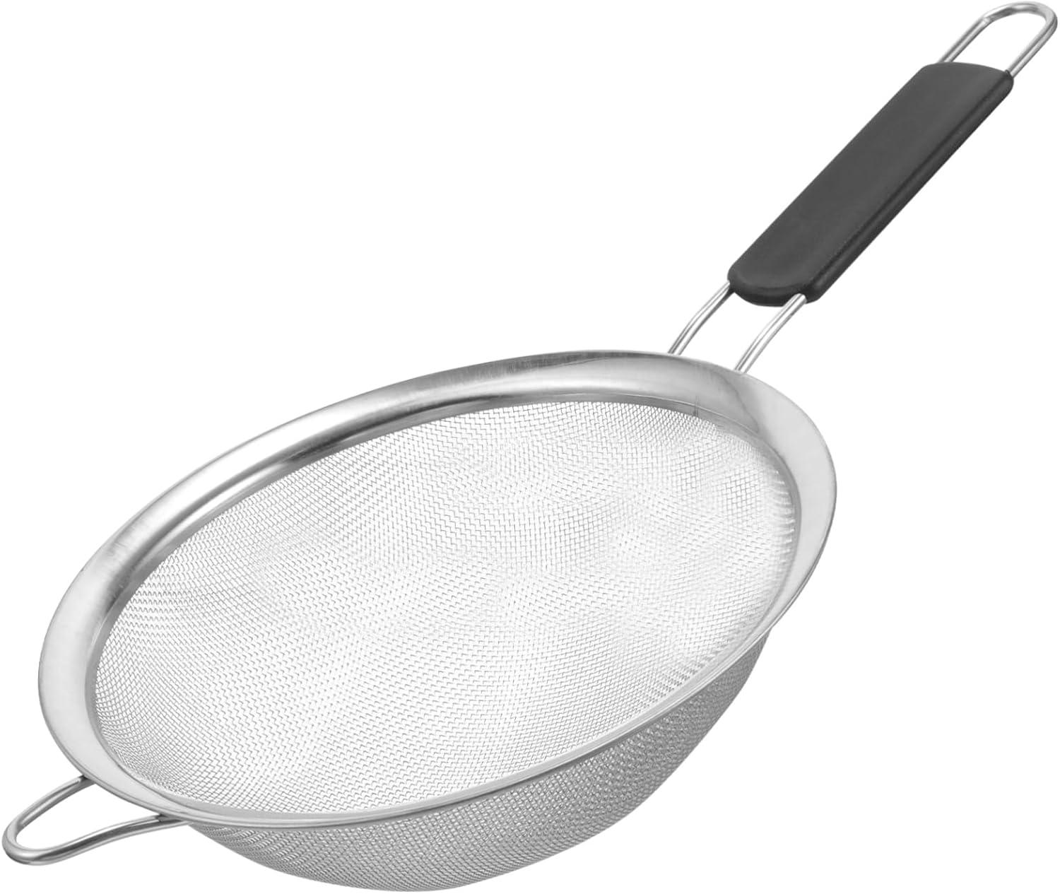 Kafoor 9" Large Fine Mesh Strainer with Thermo Plastic Rubber Handle - Sieve Fine Mesh Stainless Steel - Ideal to Strain Pasta, Quinoa and Rice.