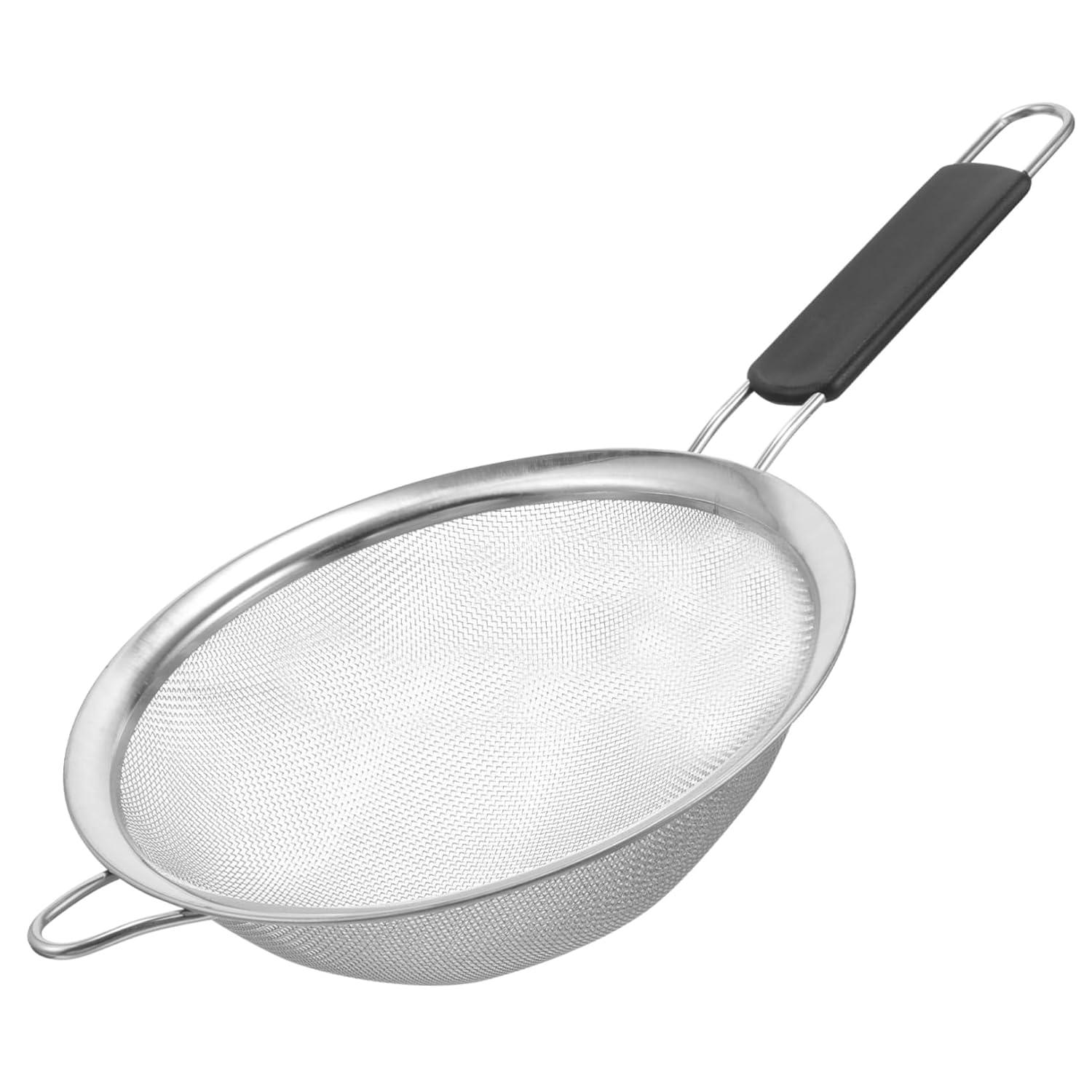 Kafoor 9" Large Fine Mesh Strainer with Thermo Plastic Rubber Handle - Sieve Fine Mesh Stainless Steel - Ideal to Strain Pasta, Quinoa and Rice.