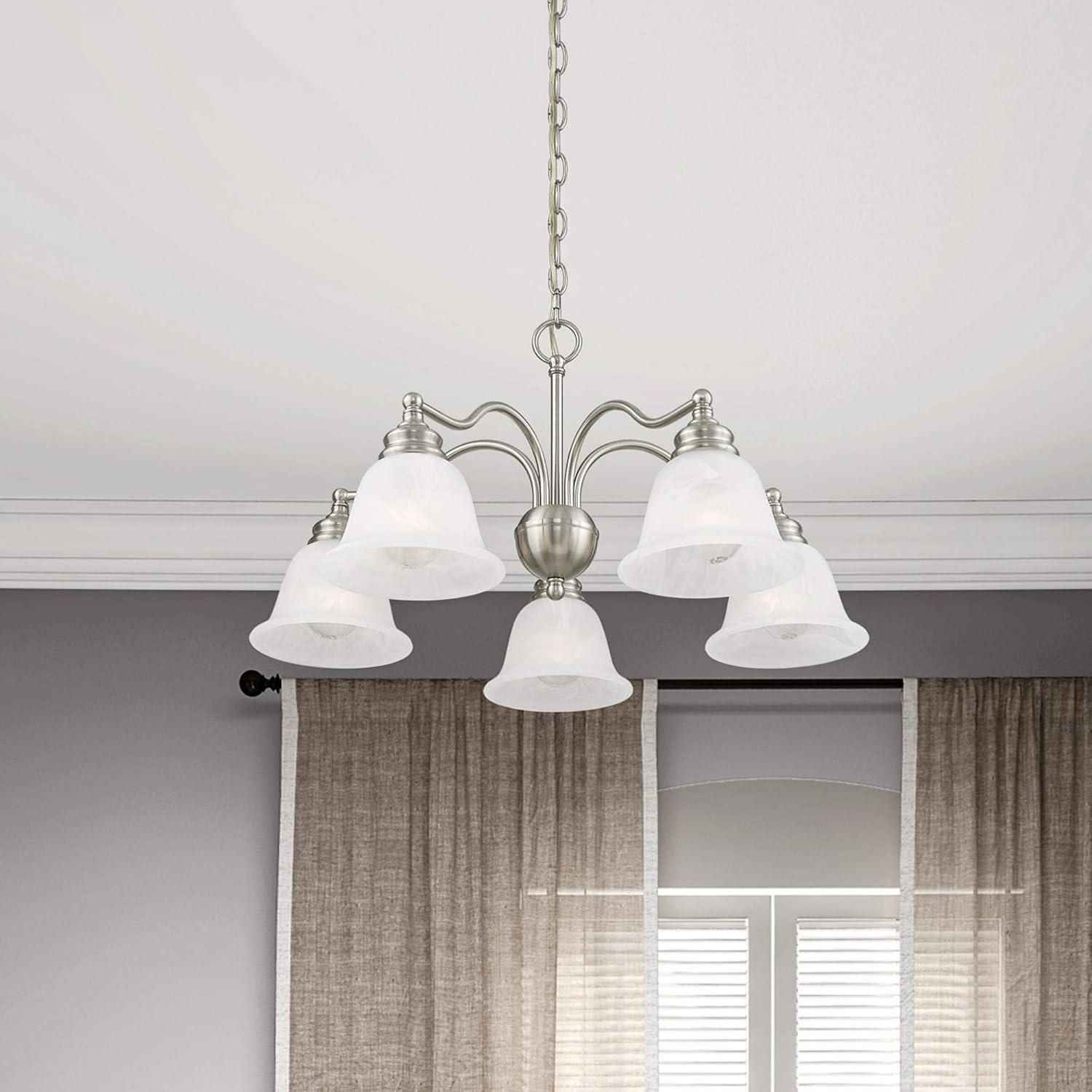 Essex Traditional 5-Light Chandelier in Brushed Nickel with Alabaster Glass