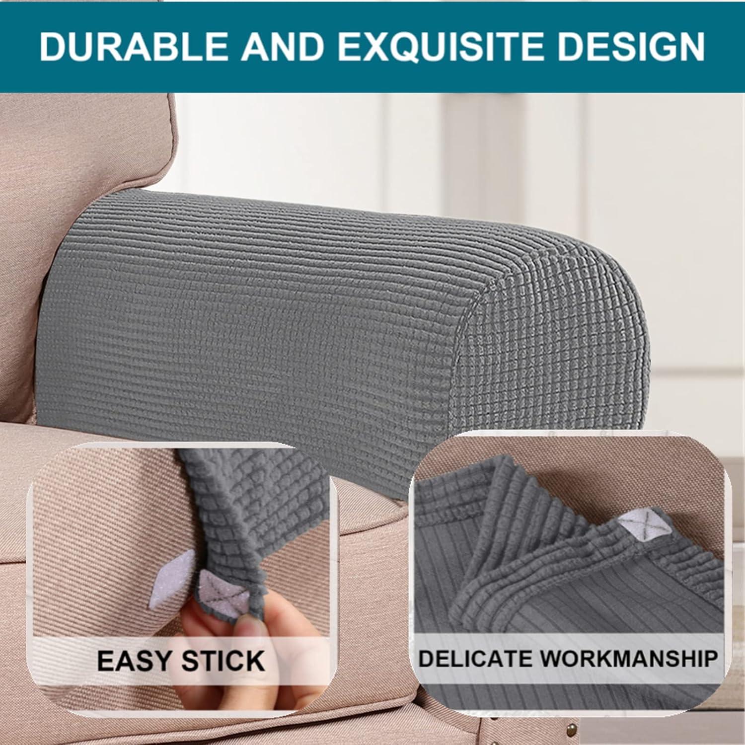 PandaTop Stretch Armrest Covers for Chairs and Sofas Couch Arm Covers for Sofa, Soft Armrest Covers Anti-Slip Furniture Protector Armchair Slipcovers Washable for Recliner Set of 2, Gray