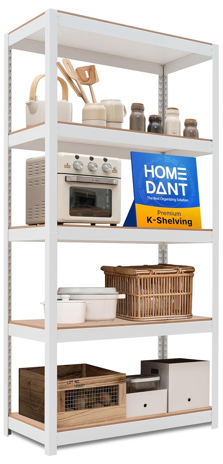 HOMEDANT White Pantry Shelving Units 5-Tier Metal Kitchen Storage Shelves,  36.2"W x 16.5"D x 71.3"H
