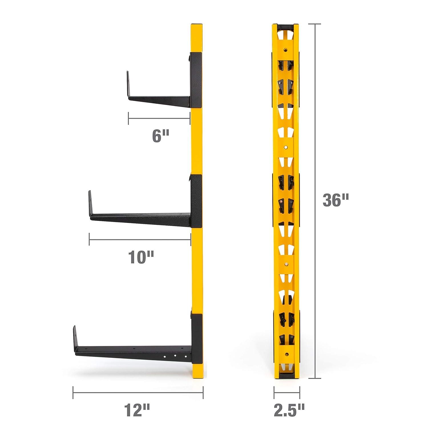 DEWALT 36 in. H X 12 in. D Wall Mount Cantilever Rack/Garage Wall Shelf with 9-Brackets, Black/Yellow