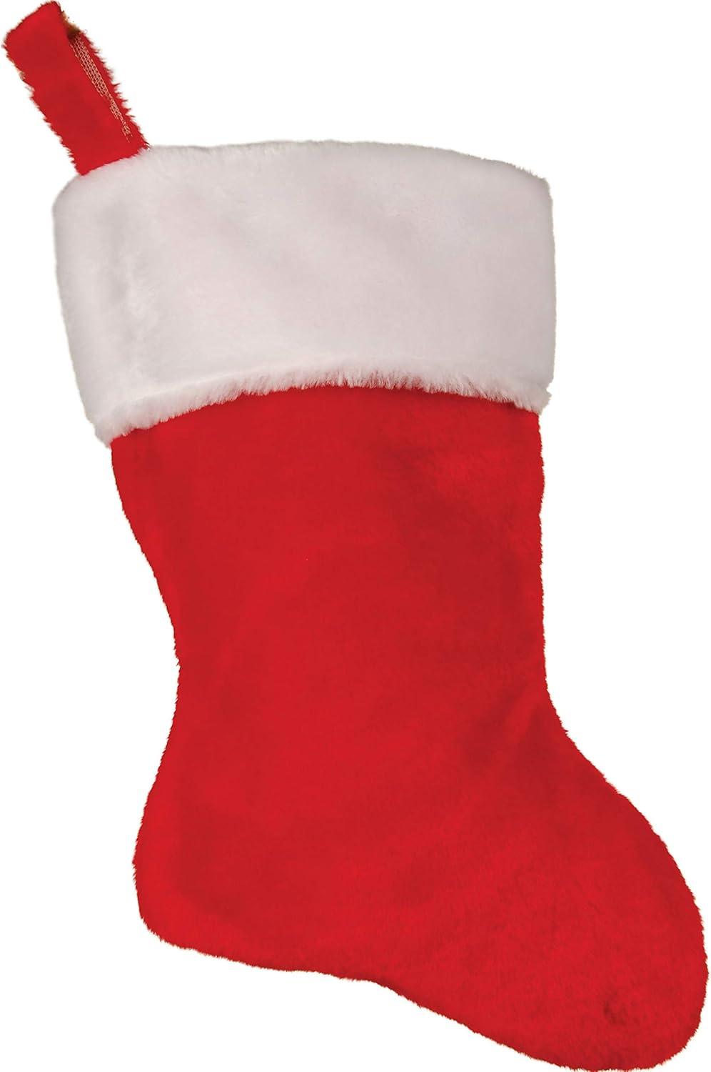 Red and White Plush Christmas Stocking with Faux Fur Cuff