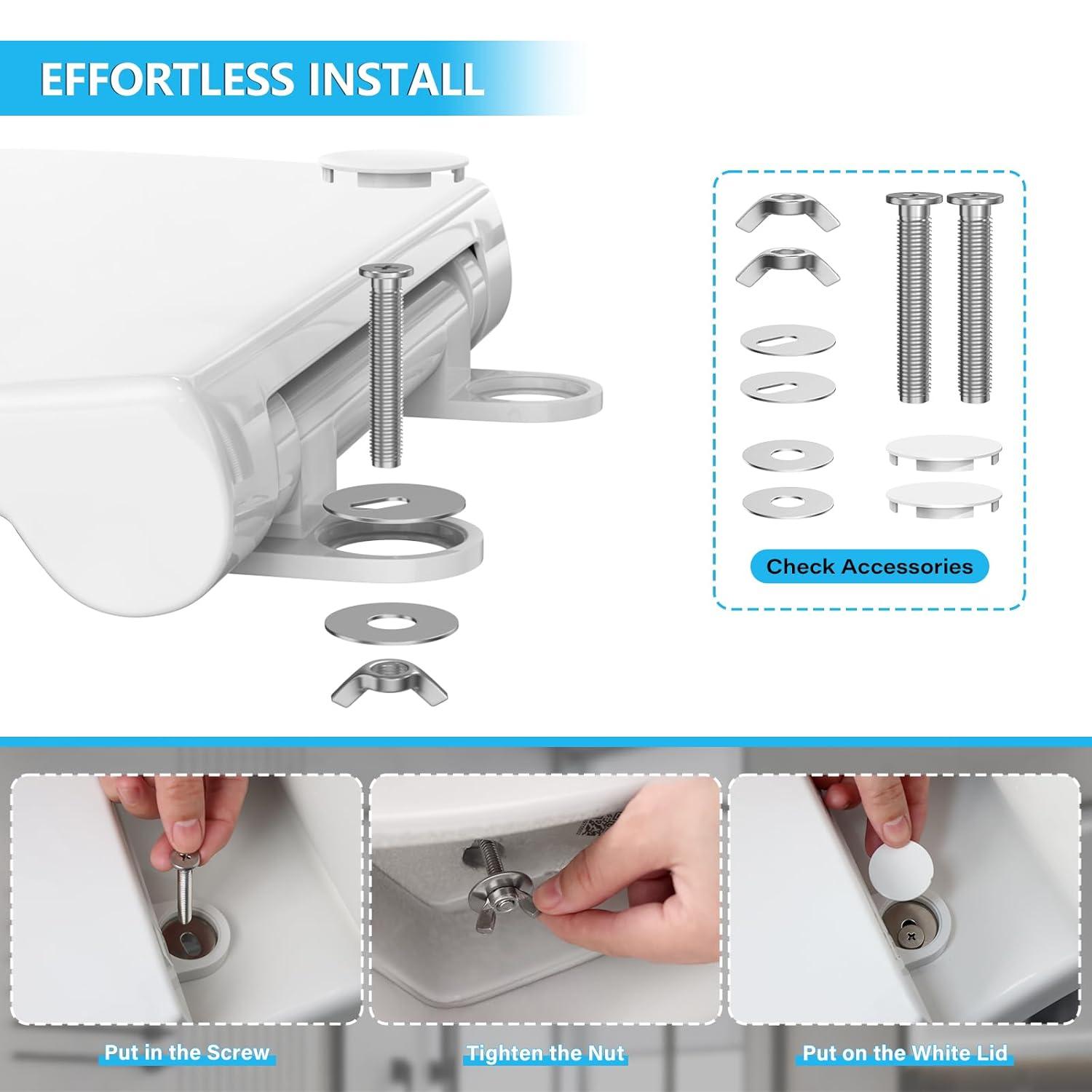 CR108 Toilet Seat, Upgrade Elongated Toilet Seat with Soft Close, Easy Clean, Non Slip, High Performance PP Material, White, 18.5"