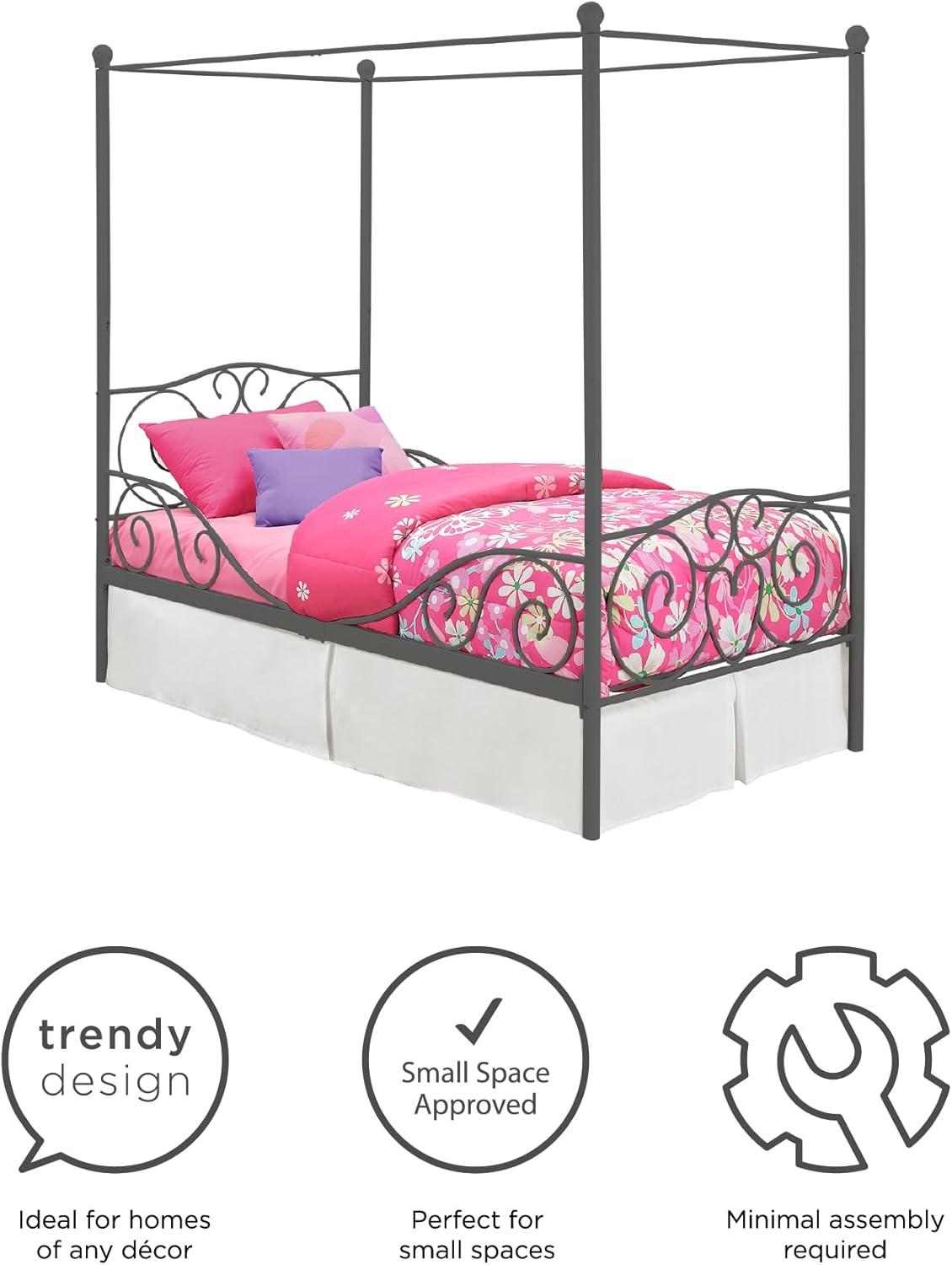 DHP 4020959 Sturdy Bed Frame, Twin, Pewter