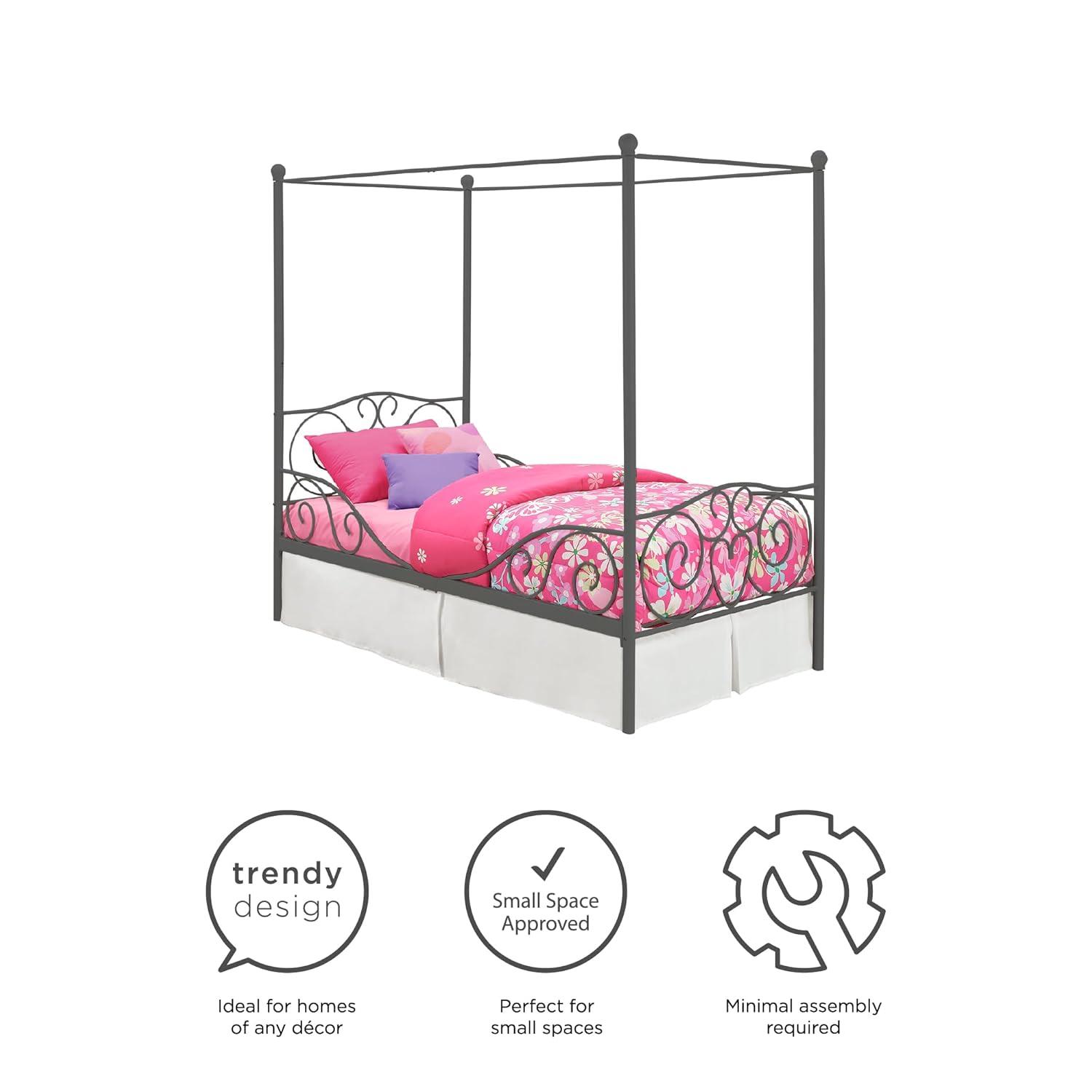 DHP 4020959 Sturdy Bed Frame, Twin, Pewter