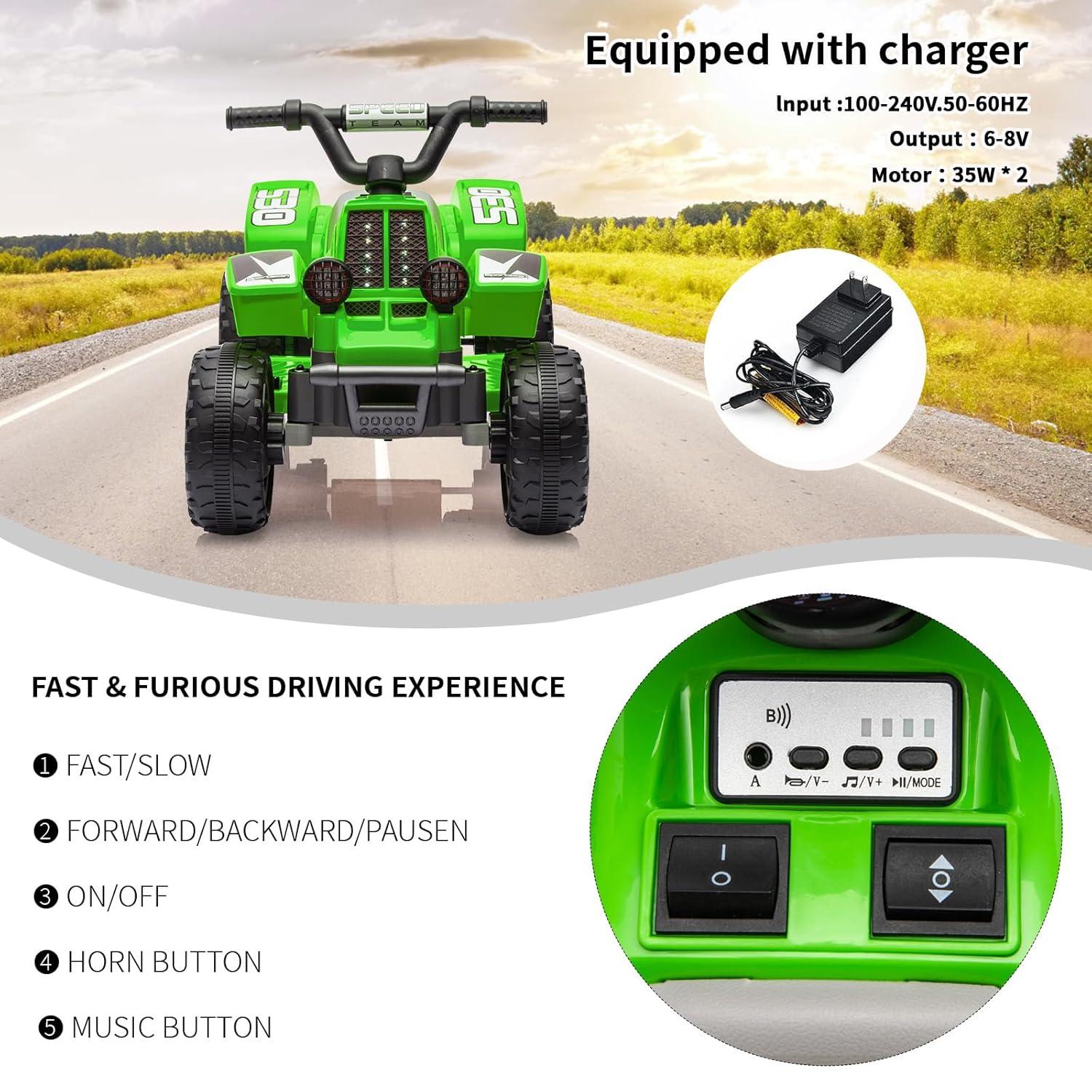 ANPABO 6V 7Ah Powered Ride-on Toy, Electric 4-Wheeler ATV Car w/ Horn, Music Player, Headlight for Kids