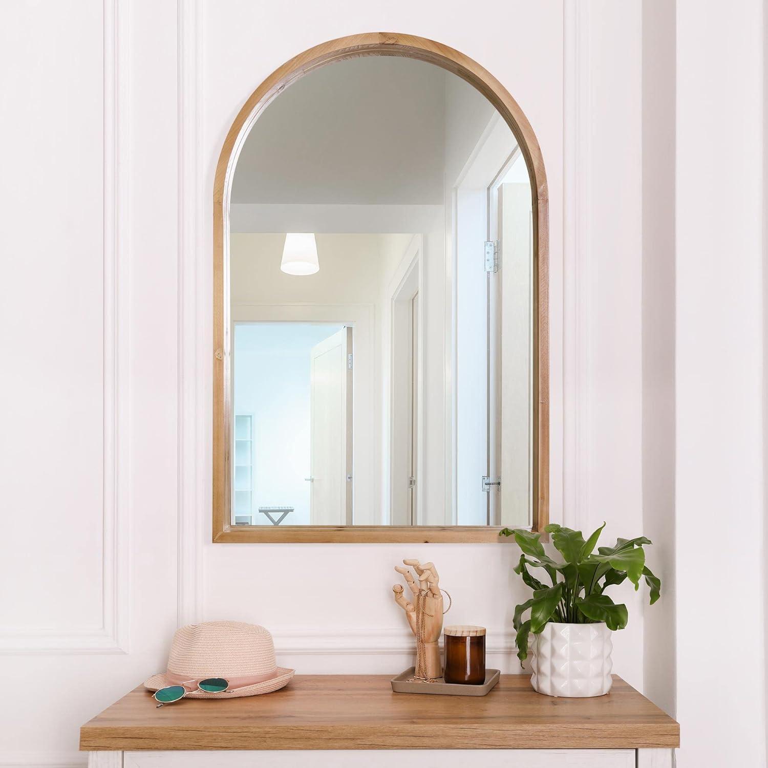 Natural Wood Arch Wall Mounted Mirror, 24" x 36"