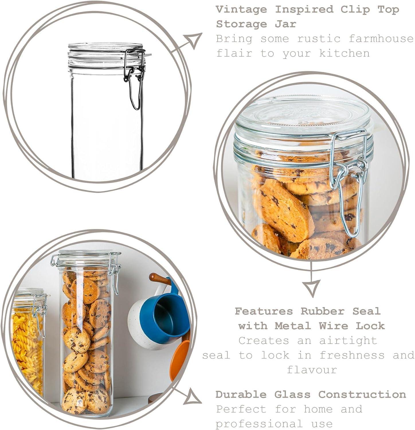 Bormioli Rocco Fido Cylinder 50.75 oz Airtight Jar (Set of 2) - BPA-Free Glass Ingredient Container - Ideal for Canning, Fermentation, Pantry Organization, Kitchen Storage - Dishwasher & Food Safe