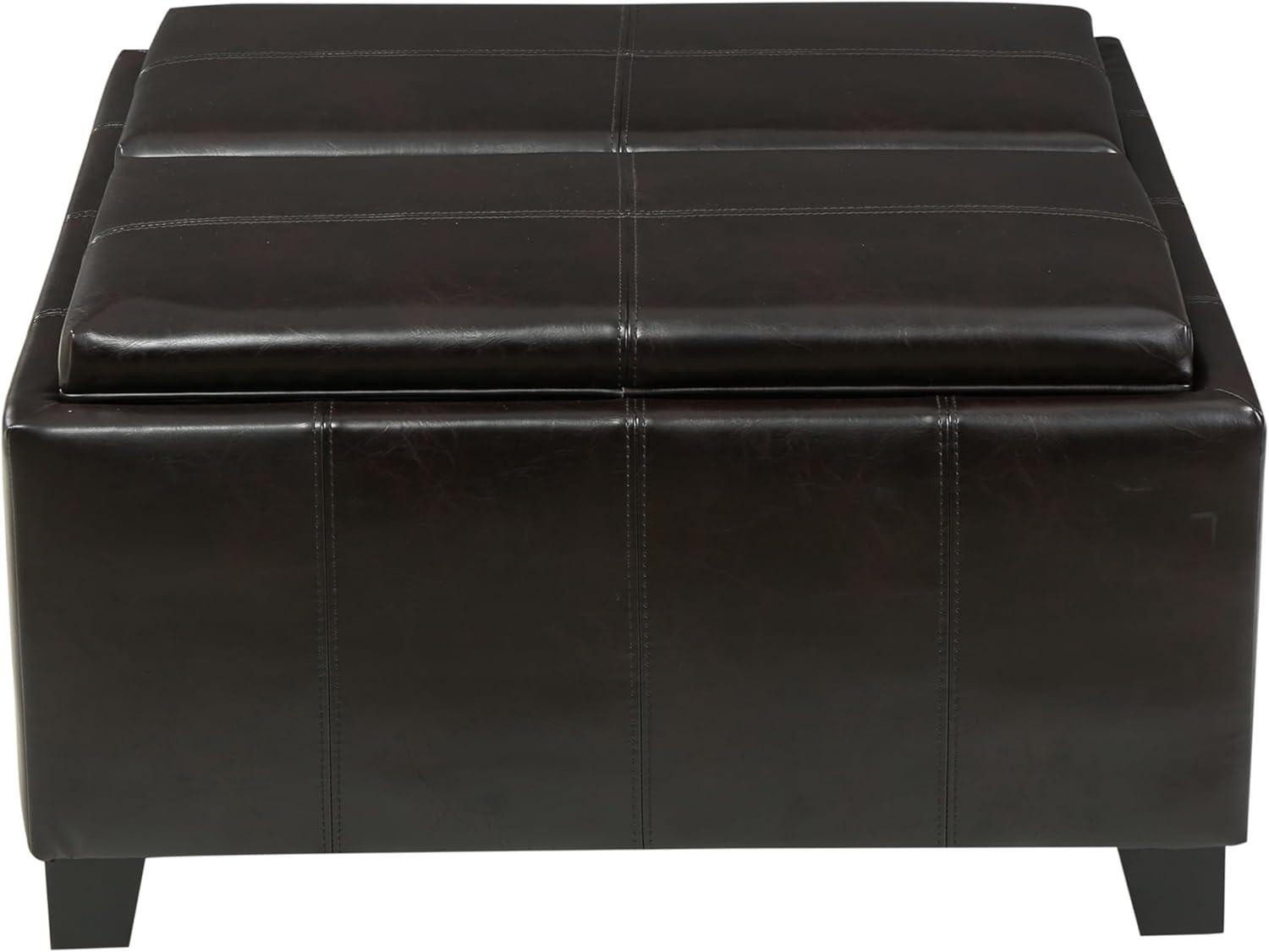 Mansfield Faux Leather Tray Top Storage Ottoman - Brown - Christopher Knight Home: Square Upholstered Bench with Wood Frame