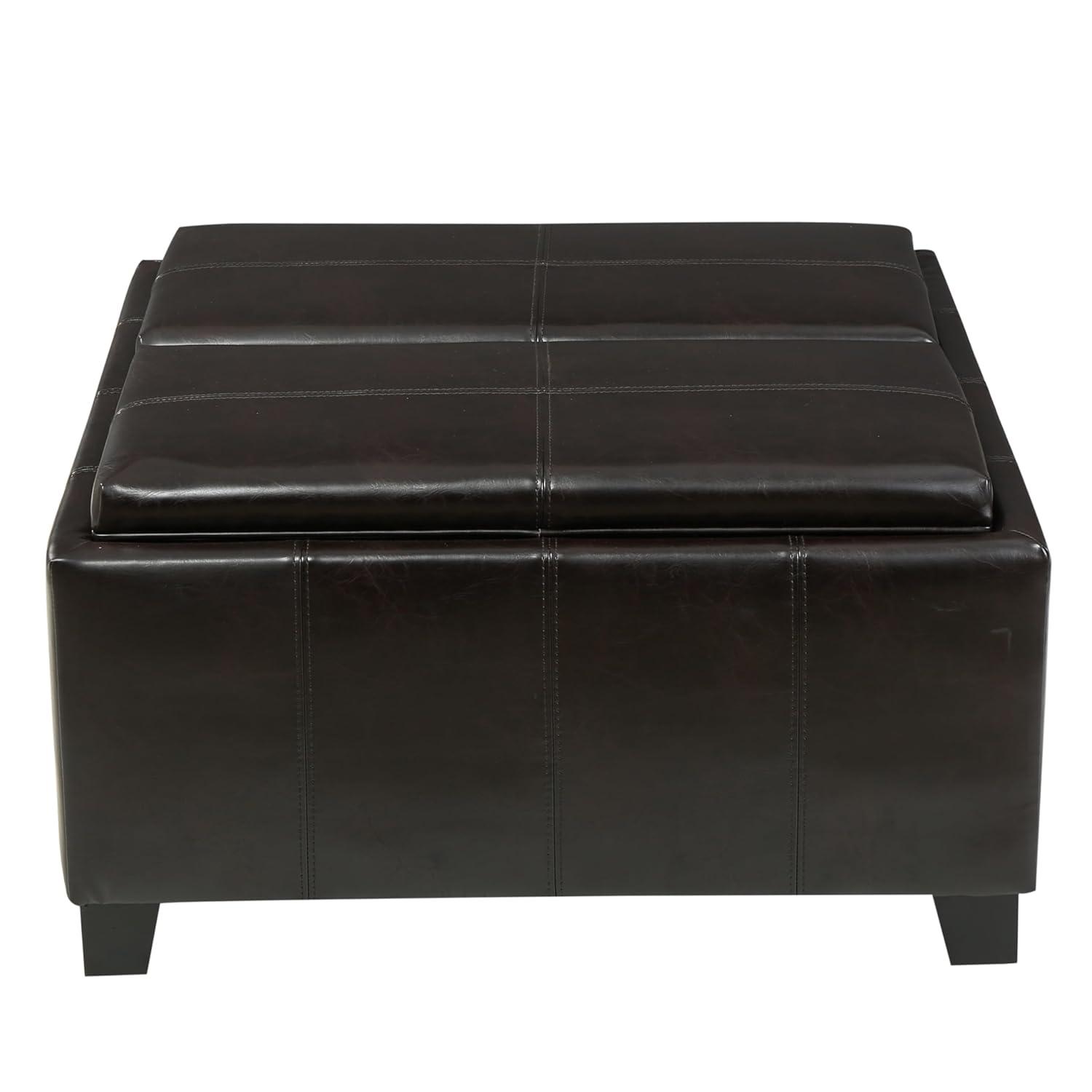 Mansfield Faux Leather Tray Top Storage Ottoman - Brown - Christopher Knight Home: Square Upholstered Bench with Wood Frame